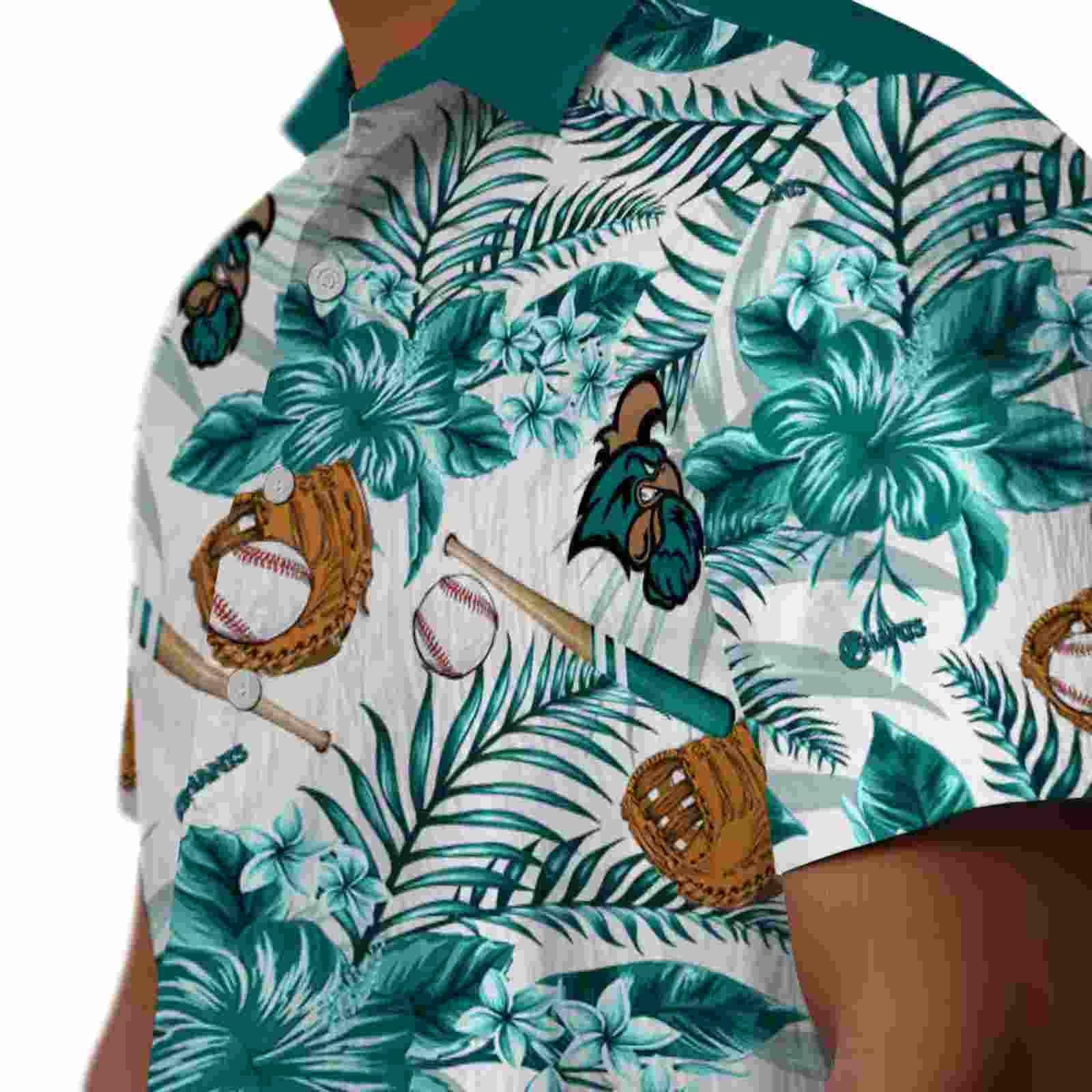 customized coastal carolina chanticleers floral baseball green white hawaiian shirt trendy