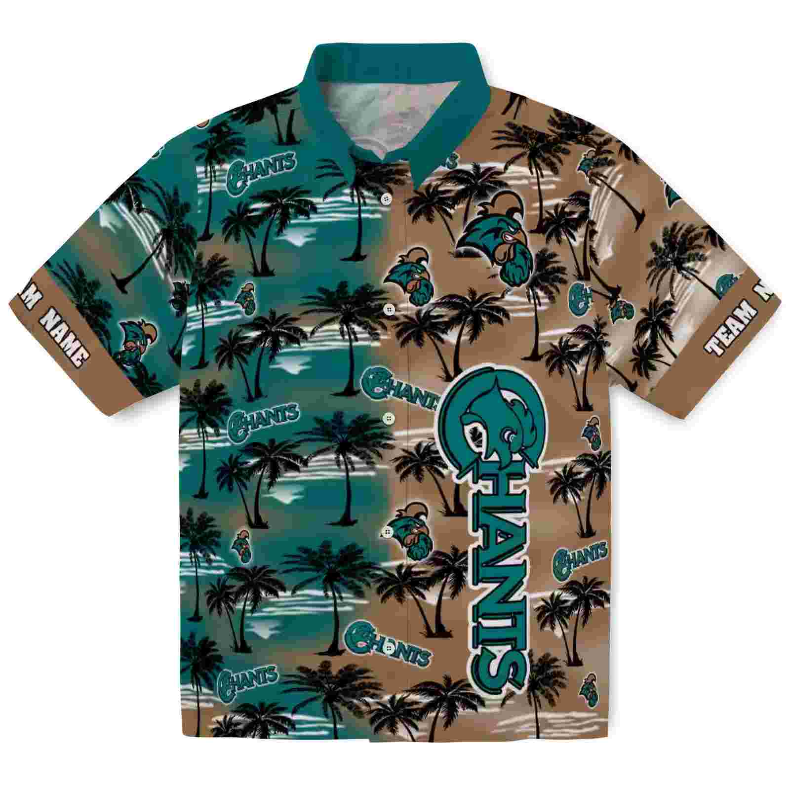 Customized Coastal Carolina Chanticleers Palm Silhouettes Green Hawaiian Shirt