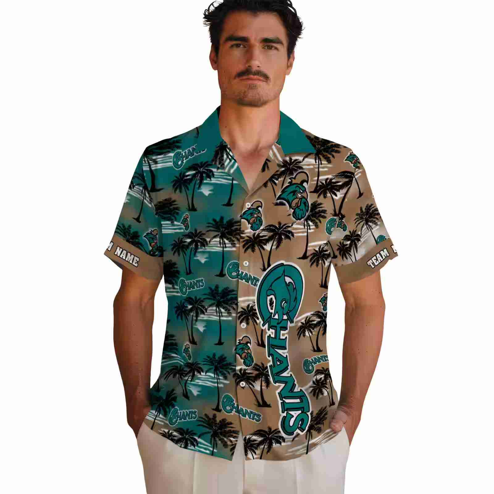 customized coastal carolina chanticleers palm silhouettes green hawaiian shirt fashion forward