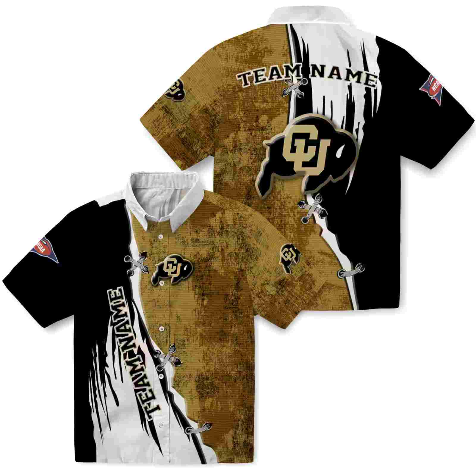 customized colorado buffaloes edgy streaks gold white hawaiian shirt high quality