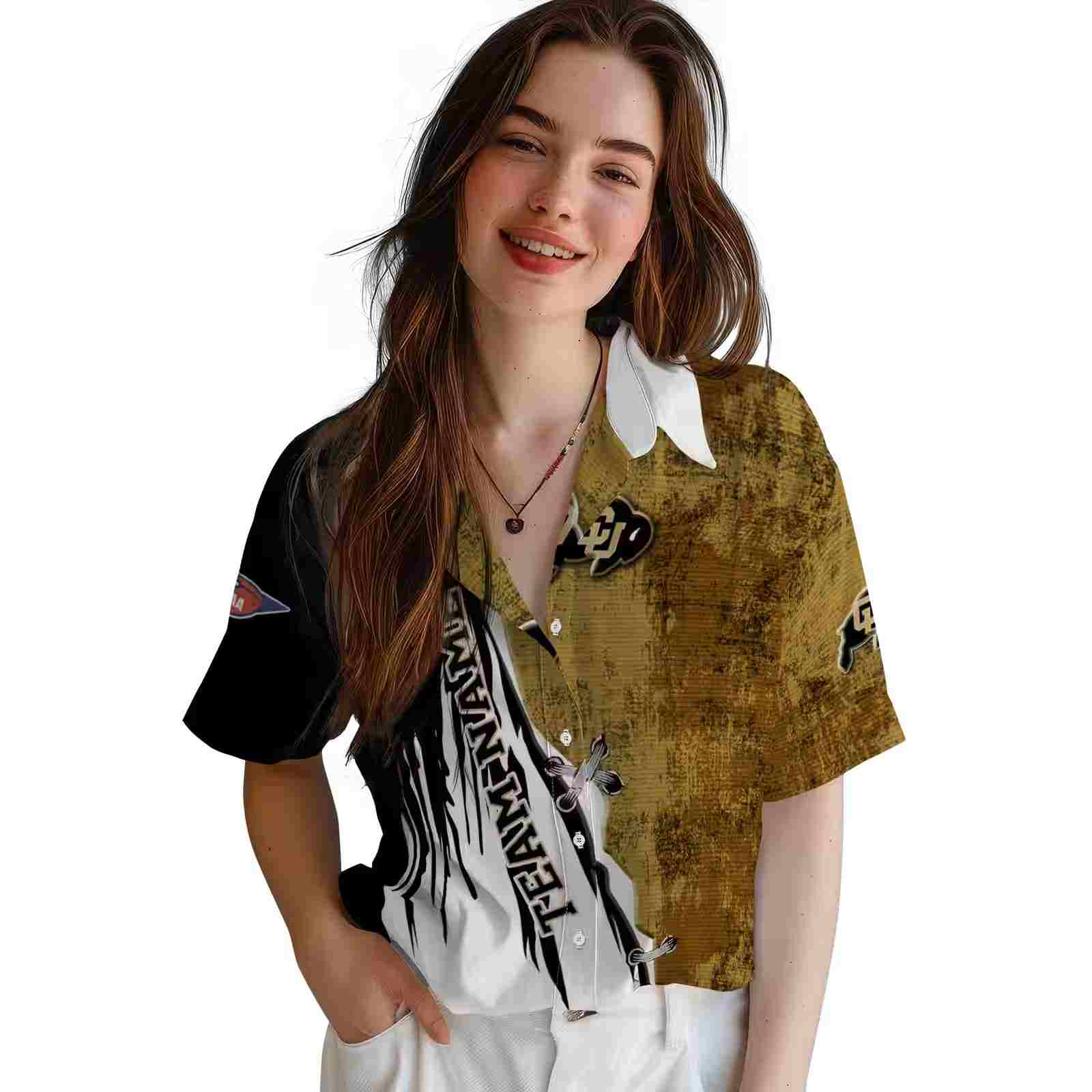 customized colorado buffaloes edgy streaks gold white hawaiian shirt latest model