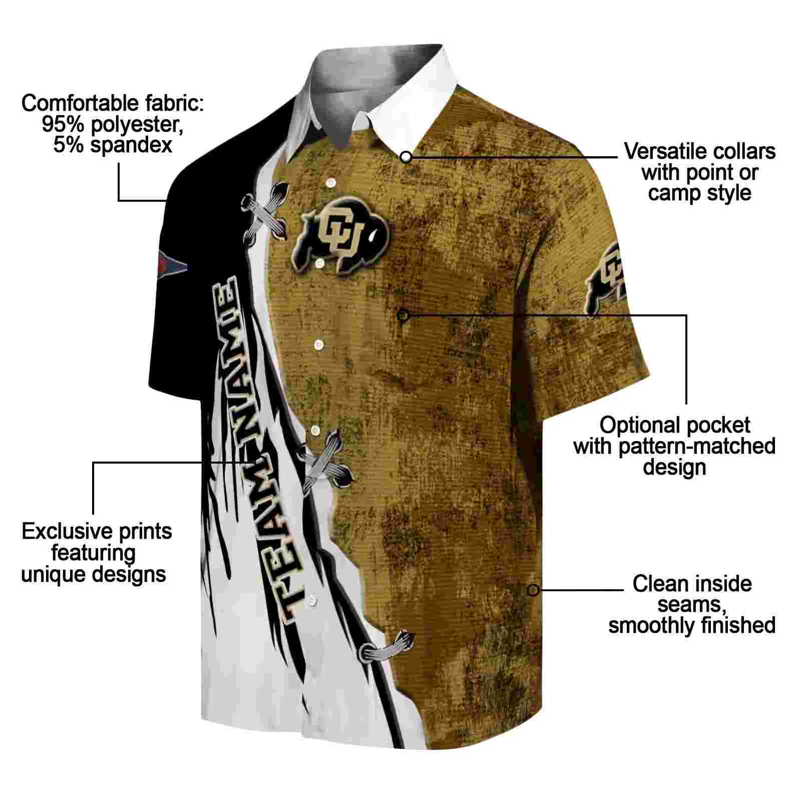 customized colorado buffaloes edgy streaks gold white hawaiian shirt new arrival