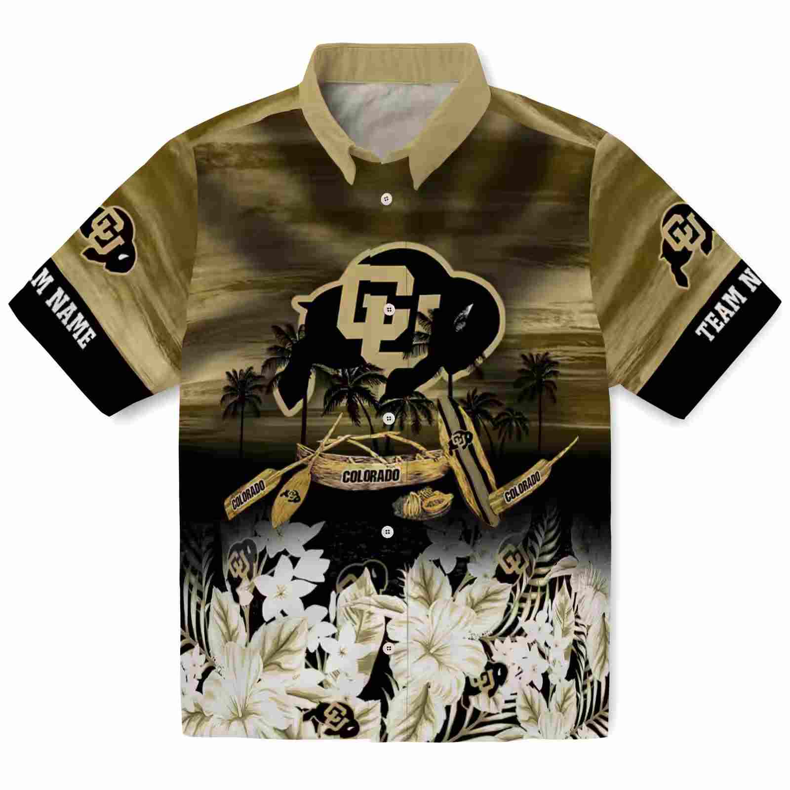 Customized Colorado Buffaloes Tropical Canoe Gold Hawaiian Shirt