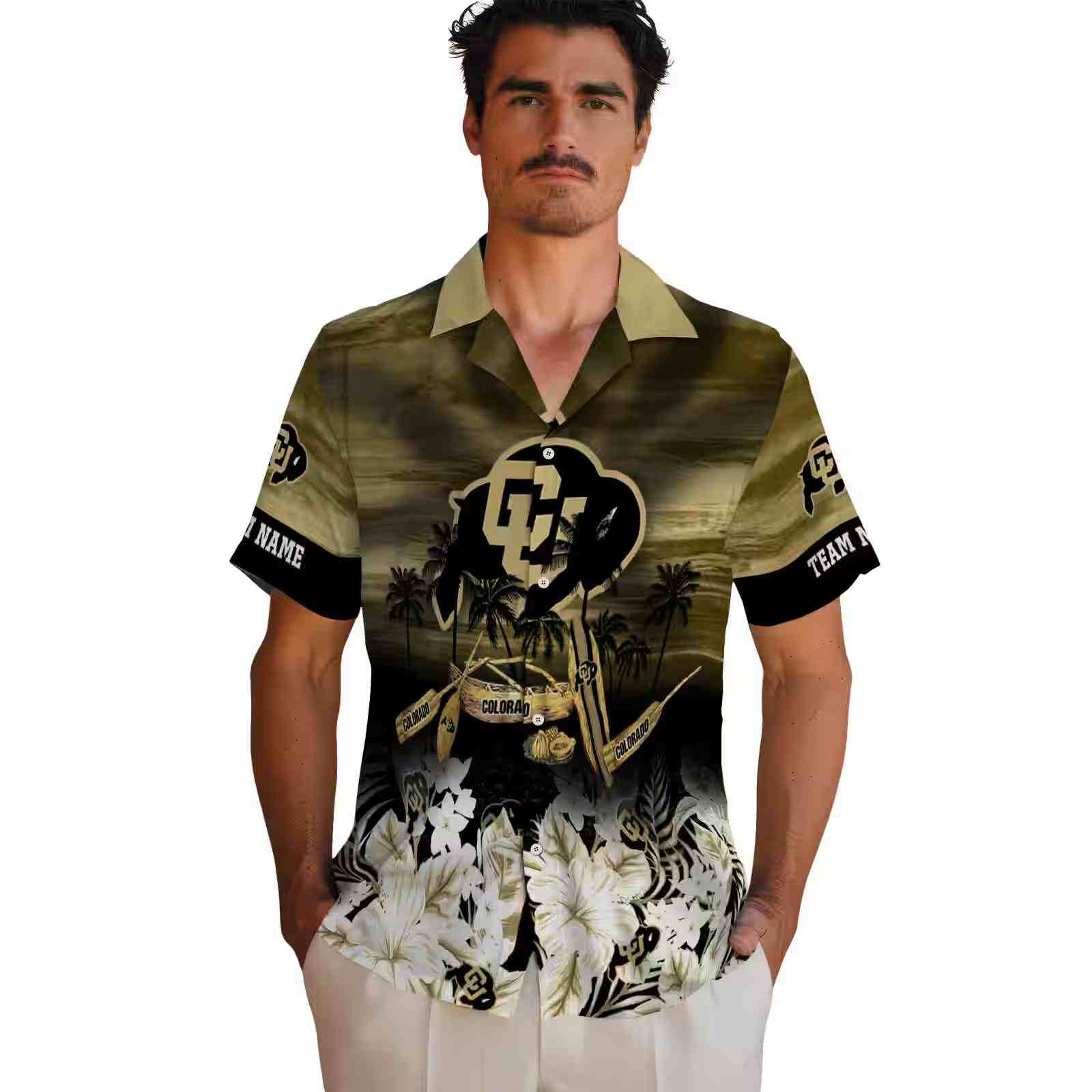 customized colorado buffaloes tropical canoe gold hawaiian shirt fashion forward