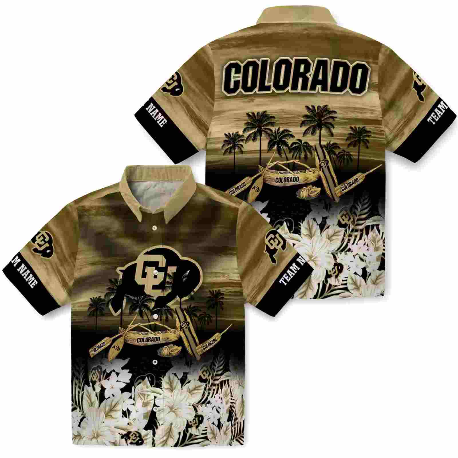 customized colorado buffaloes tropical canoe gold hawaiian shirt high quality