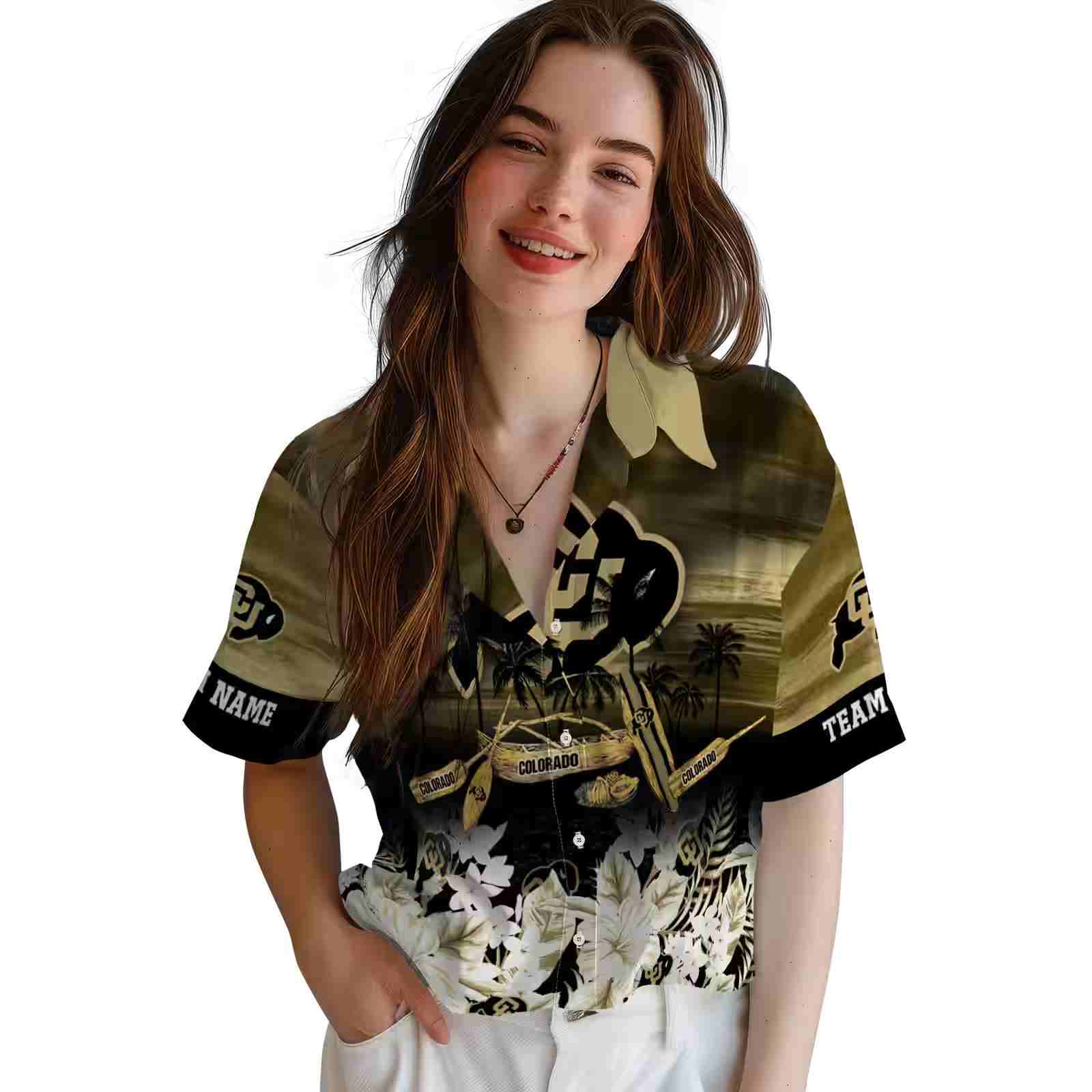 customized colorado buffaloes tropical canoe gold hawaiian shirt latest model