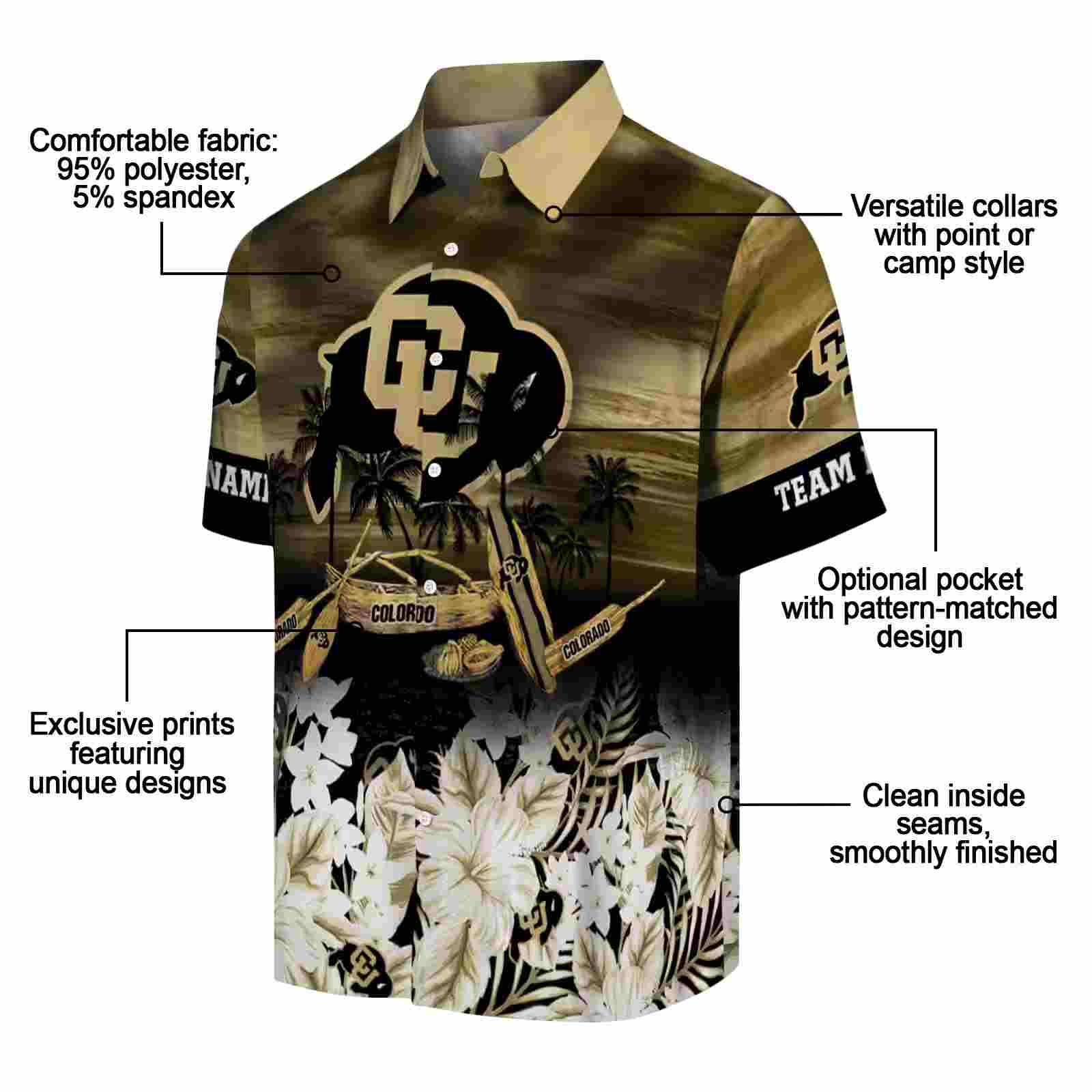 customized colorado buffaloes tropical canoe gold hawaiian shirt new arrival