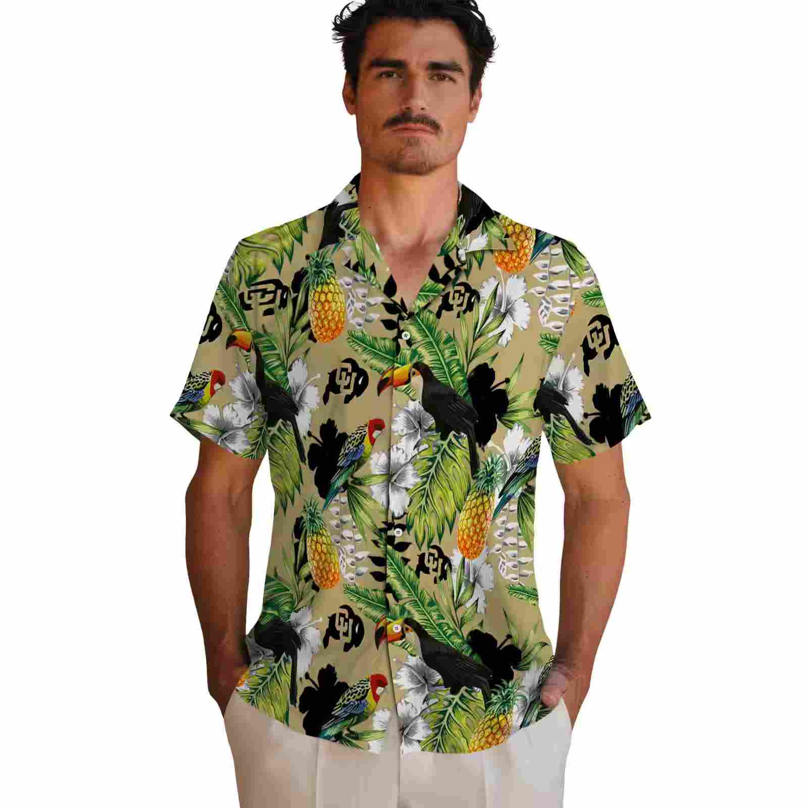 customized colorado buffaloes tropical toucan gold green hawaiian shirt fashion forward