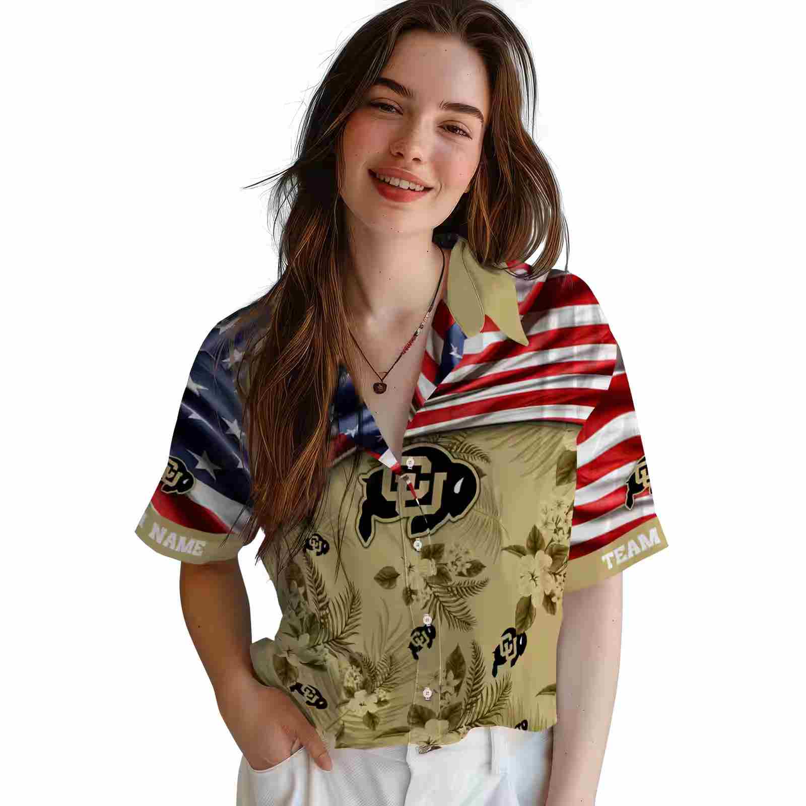 customized colorado buffaloes us flag hibiscus gold hawaiian shirt latest model