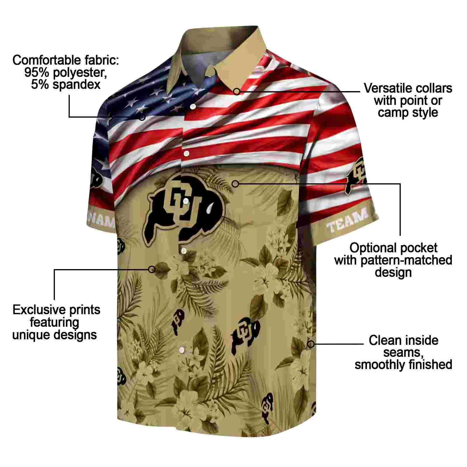 customized colorado buffaloes us flag hibiscus gold hawaiian shirt new arrival