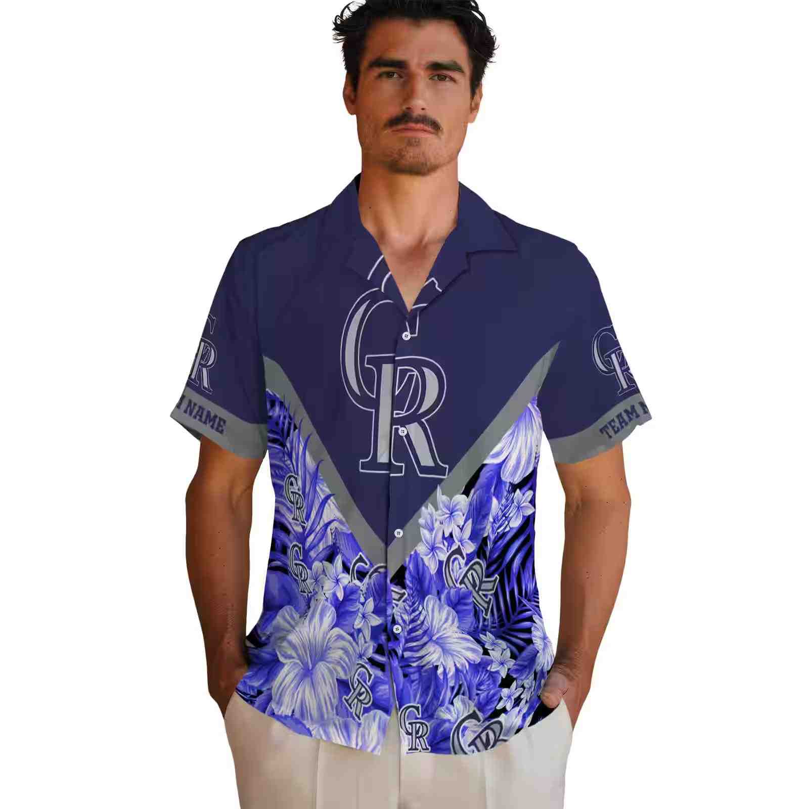 customized colorado rockies floral chevron blue hawaiian shirt fashion forward