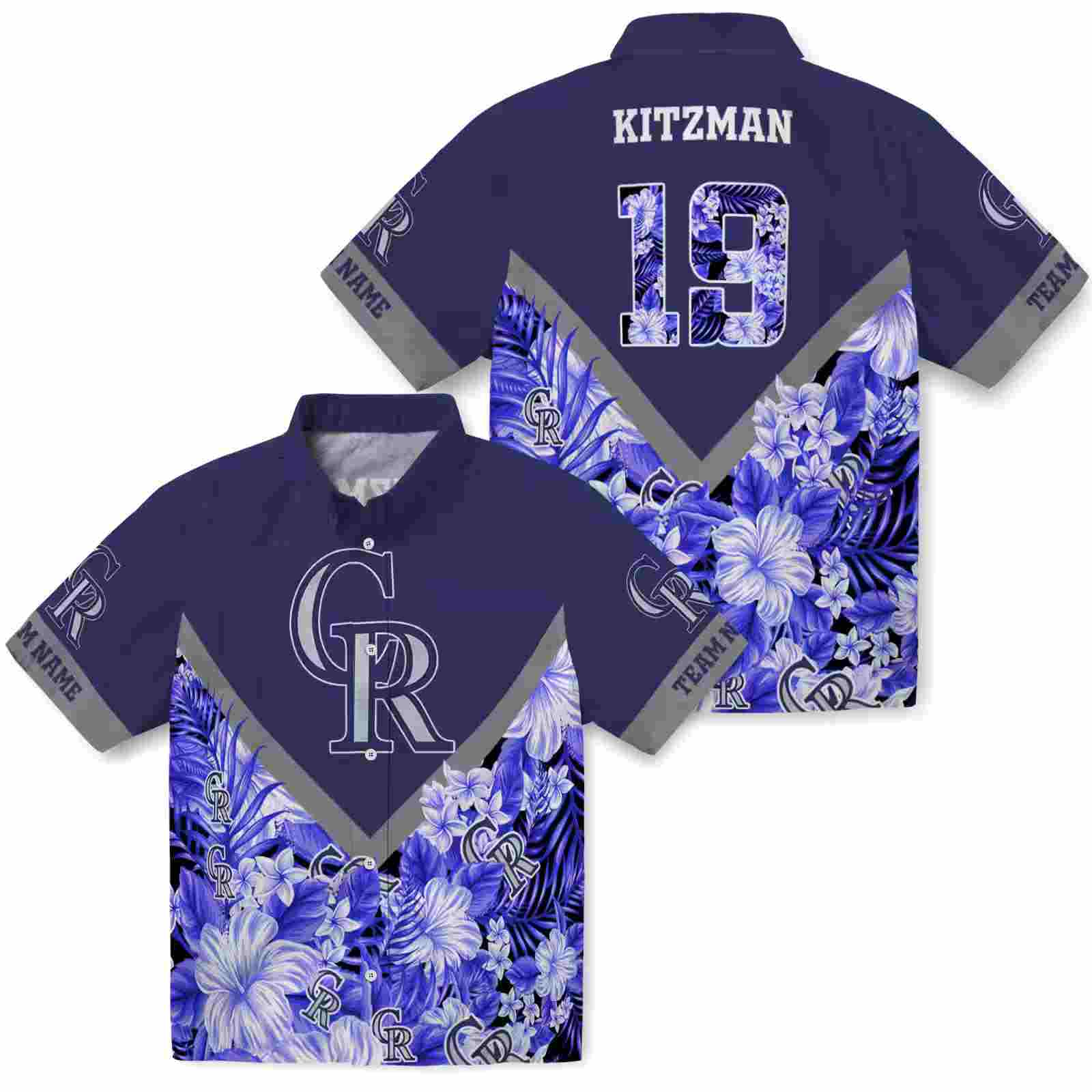 customized colorado rockies floral chevron blue hawaiian shirt high quality