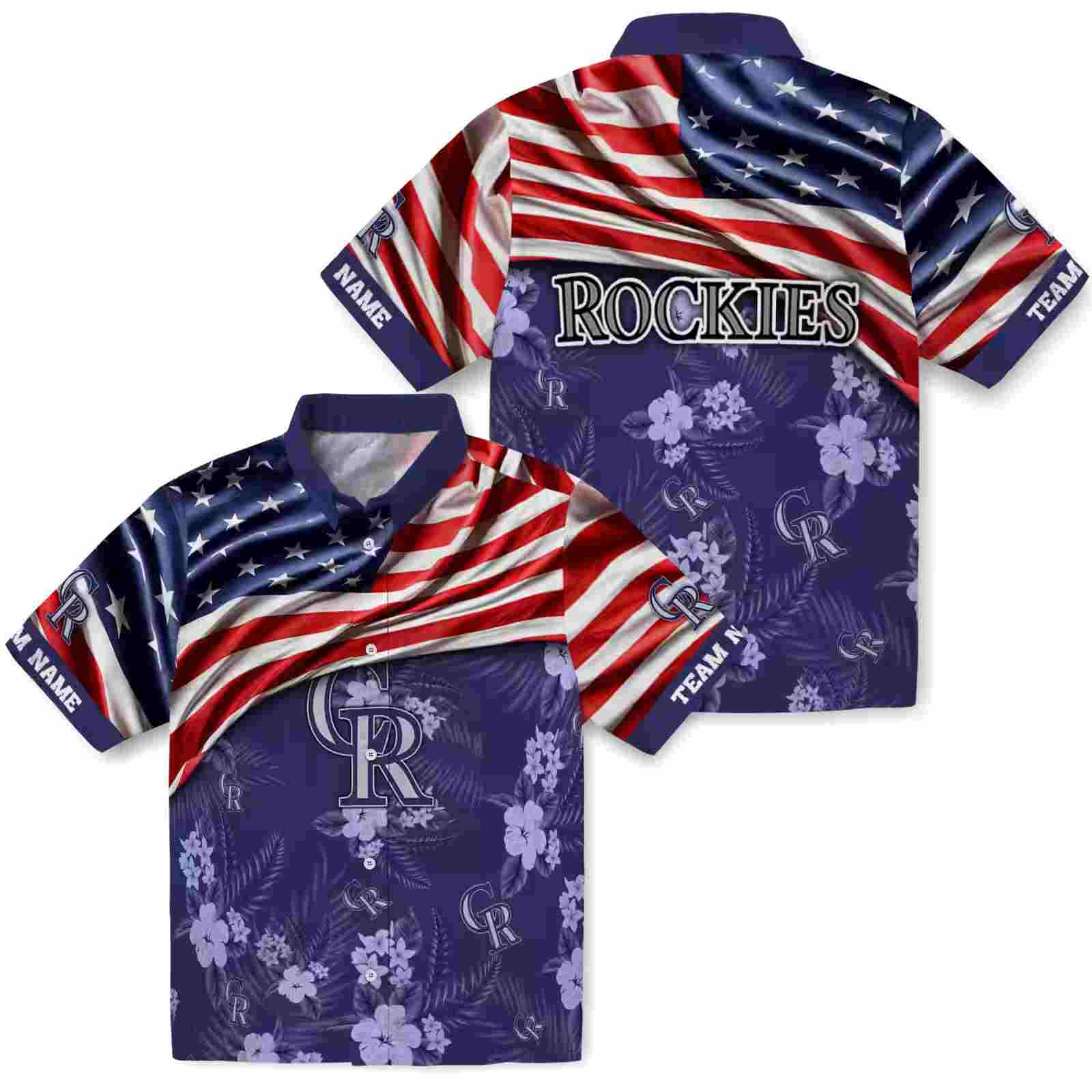 customized colorado rockies us flag hibiscus blue hawaiian shirt high quality