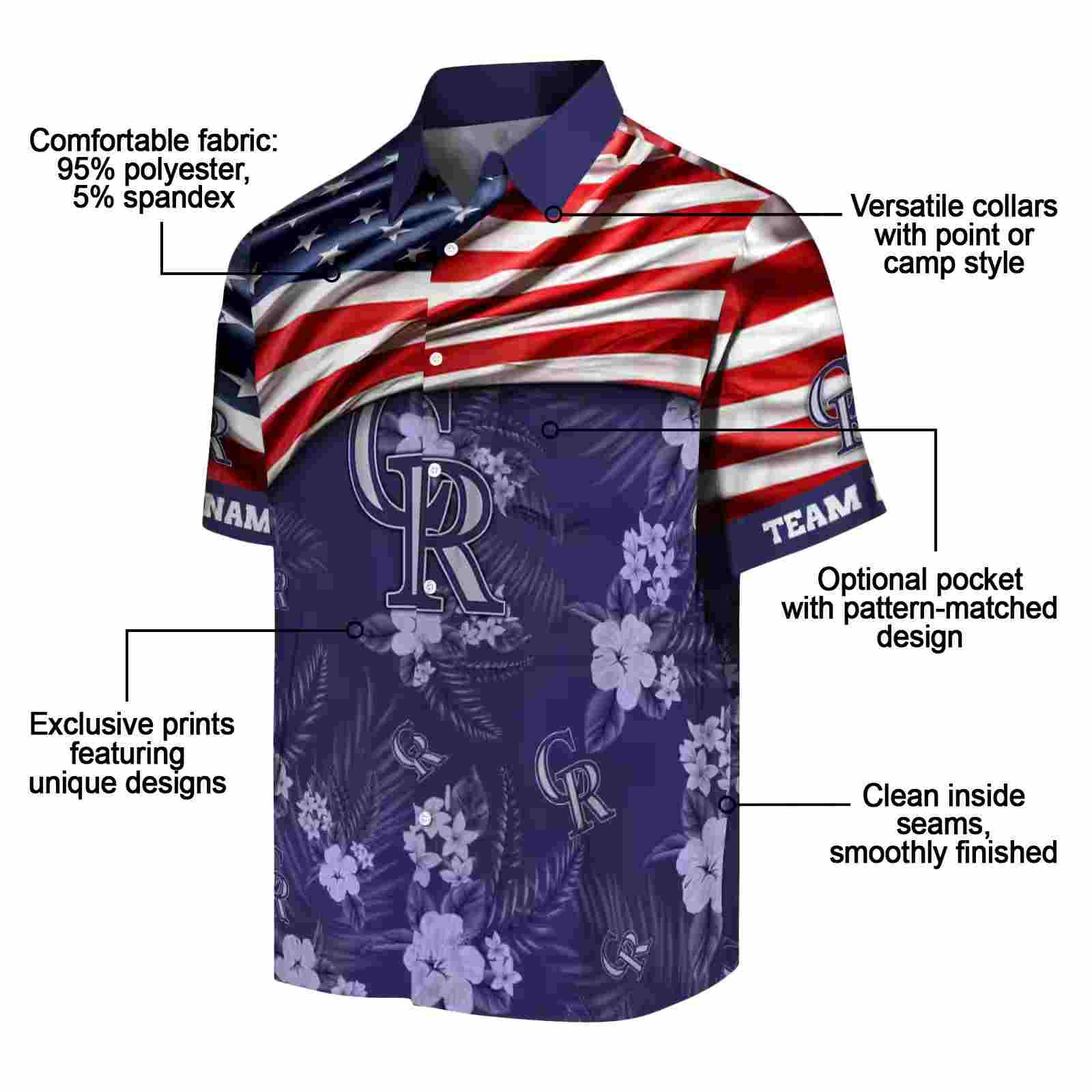 customized colorado rockies us flag hibiscus blue hawaiian shirt new arrival