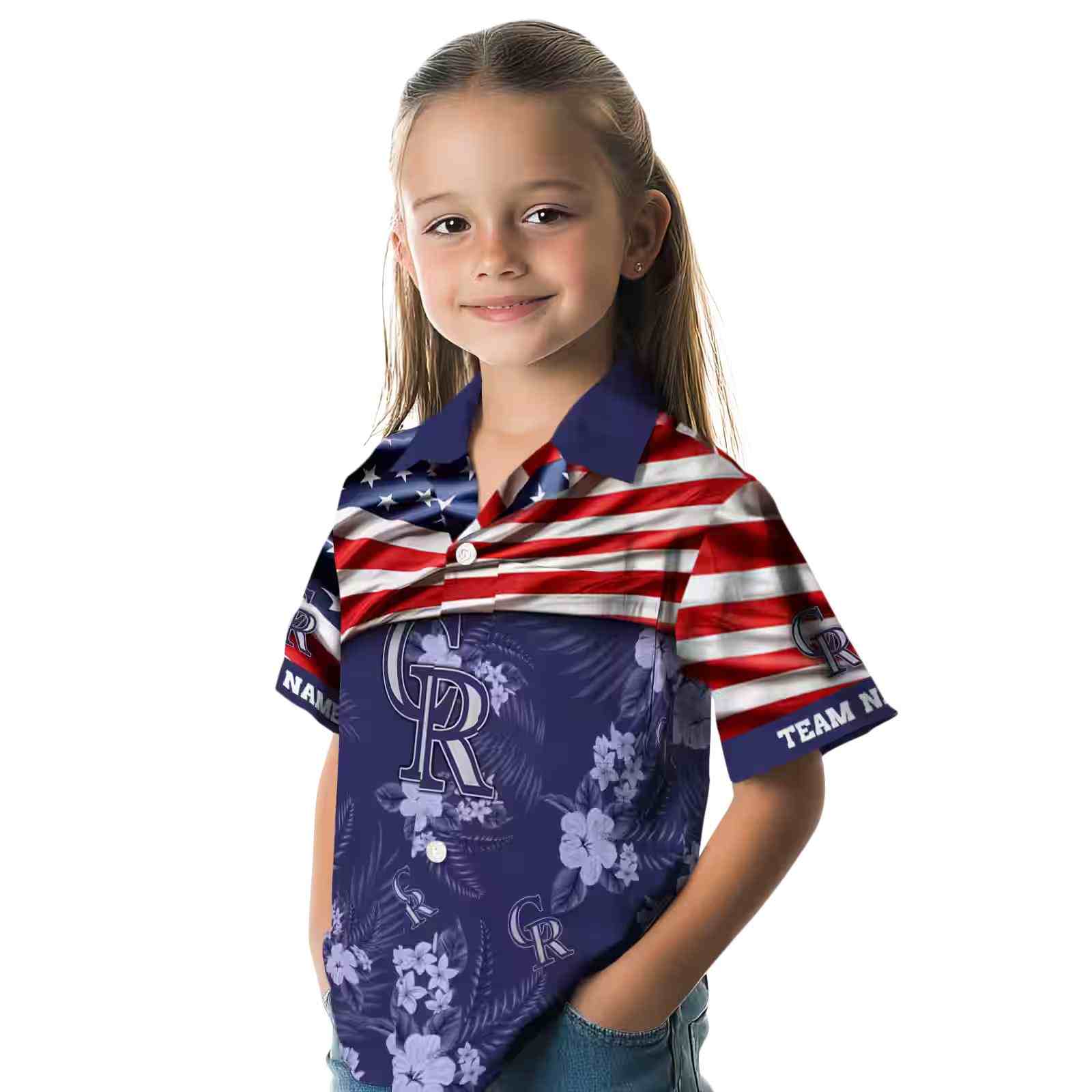 customized colorado rockies us flag hibiscus blue hawaiian shirt premium grade