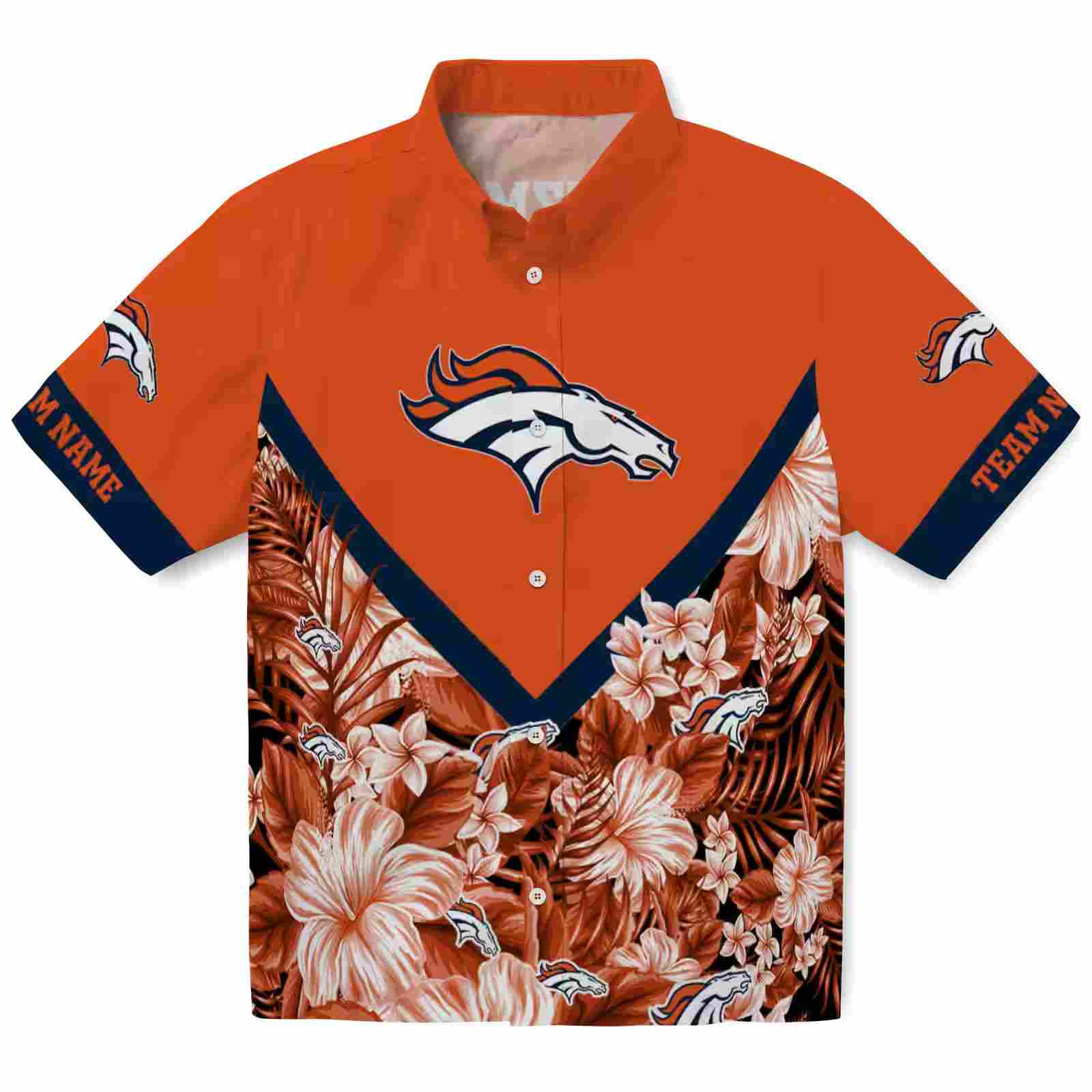 Customized Denver Broncos Floral Chevron Orange Hawaiian Shirt