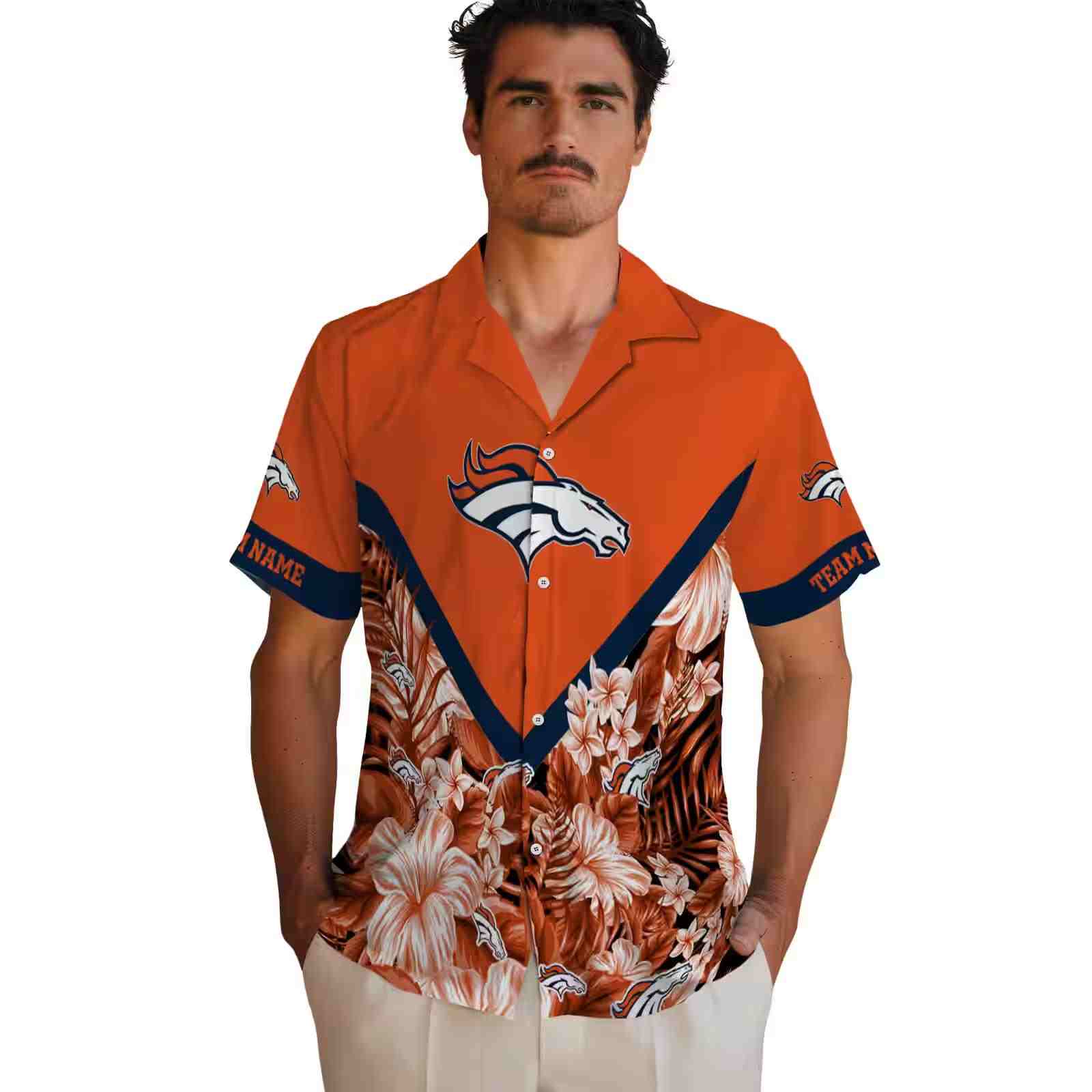 customized denver broncos floral chevron orange hawaiian shirt fashion forward