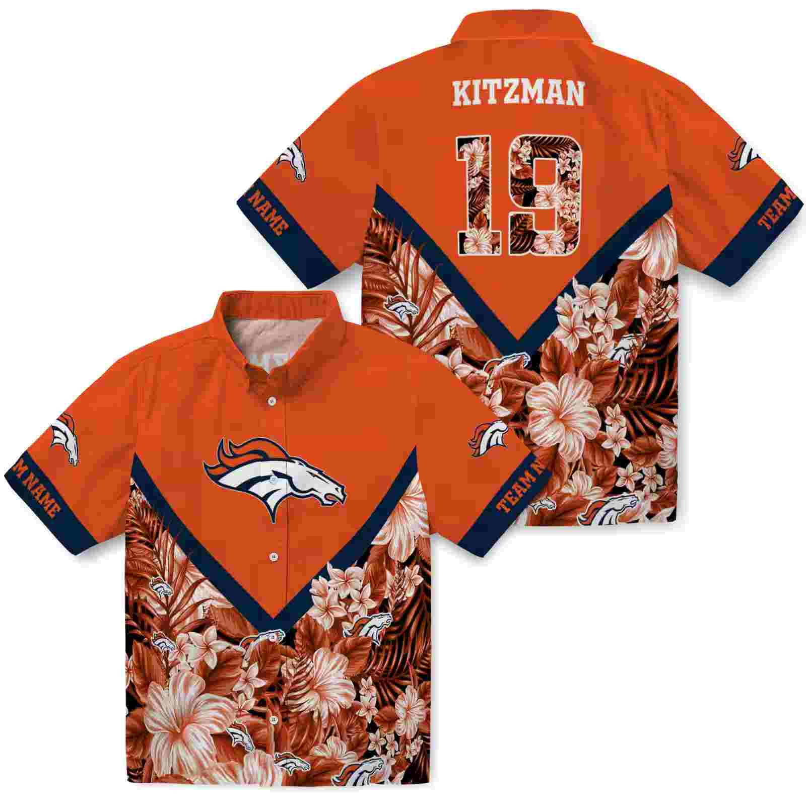 customized denver broncos floral chevron orange hawaiian shirt high quality