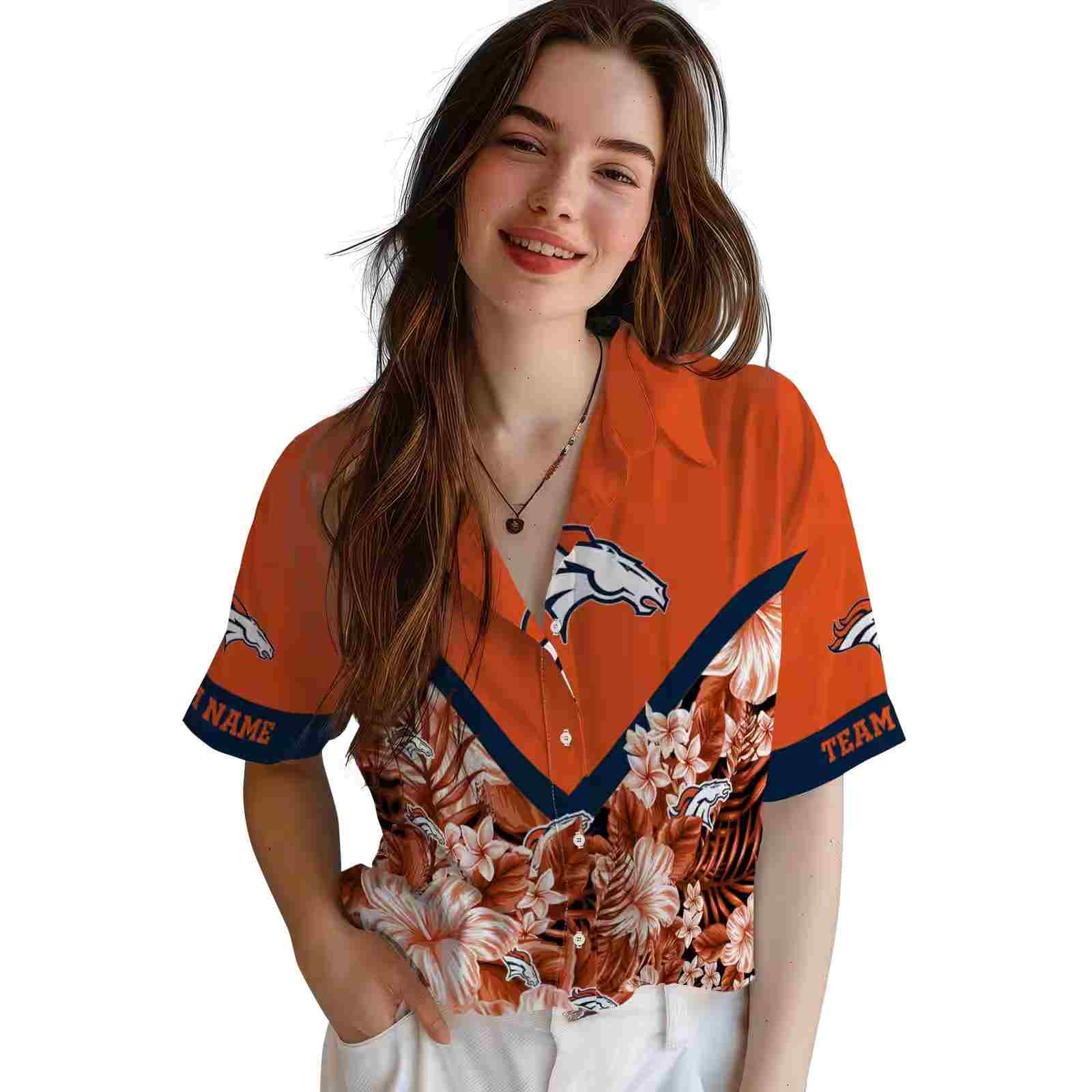 customized denver broncos floral chevron orange hawaiian shirt latest model