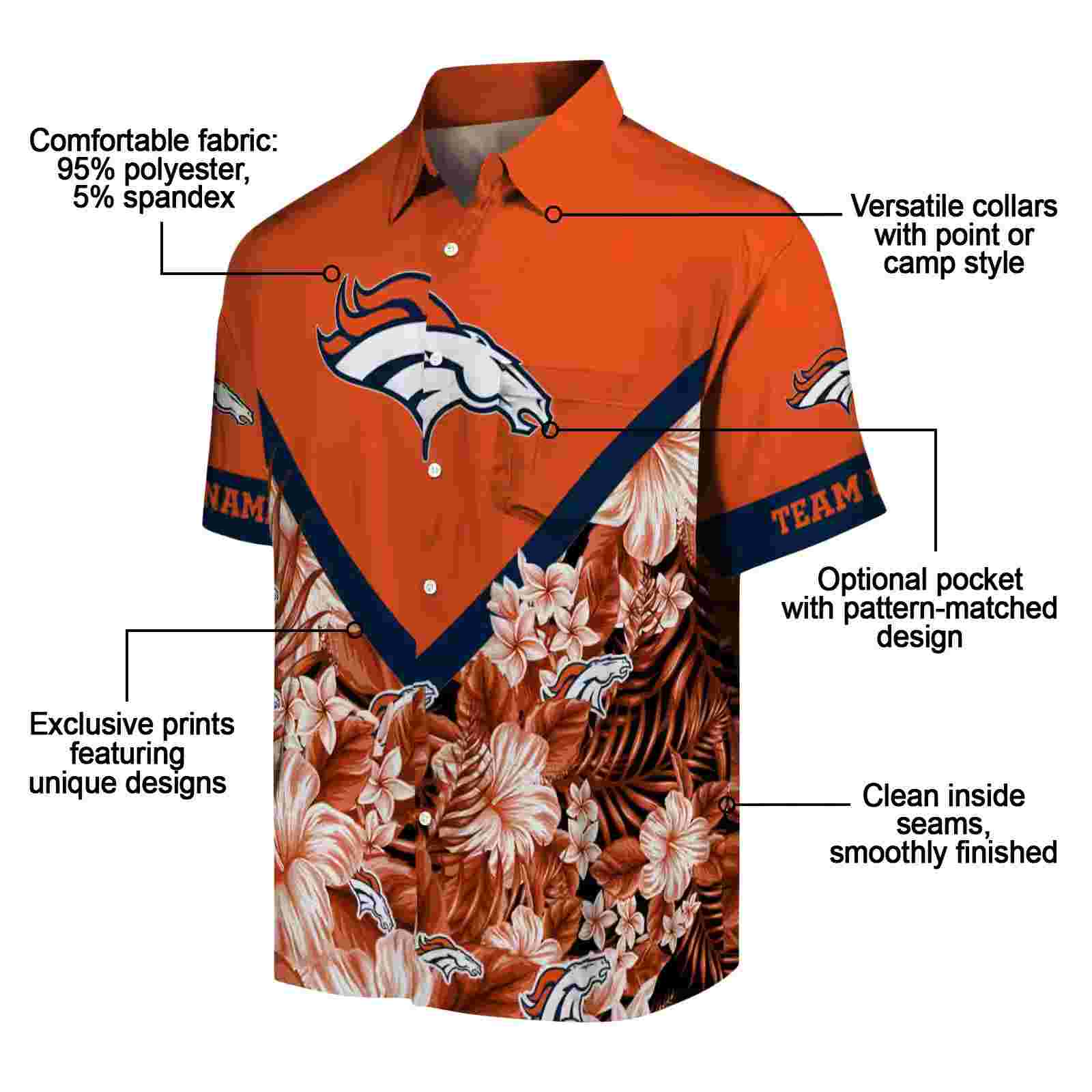 customized denver broncos floral chevron orange hawaiian shirt new arrival