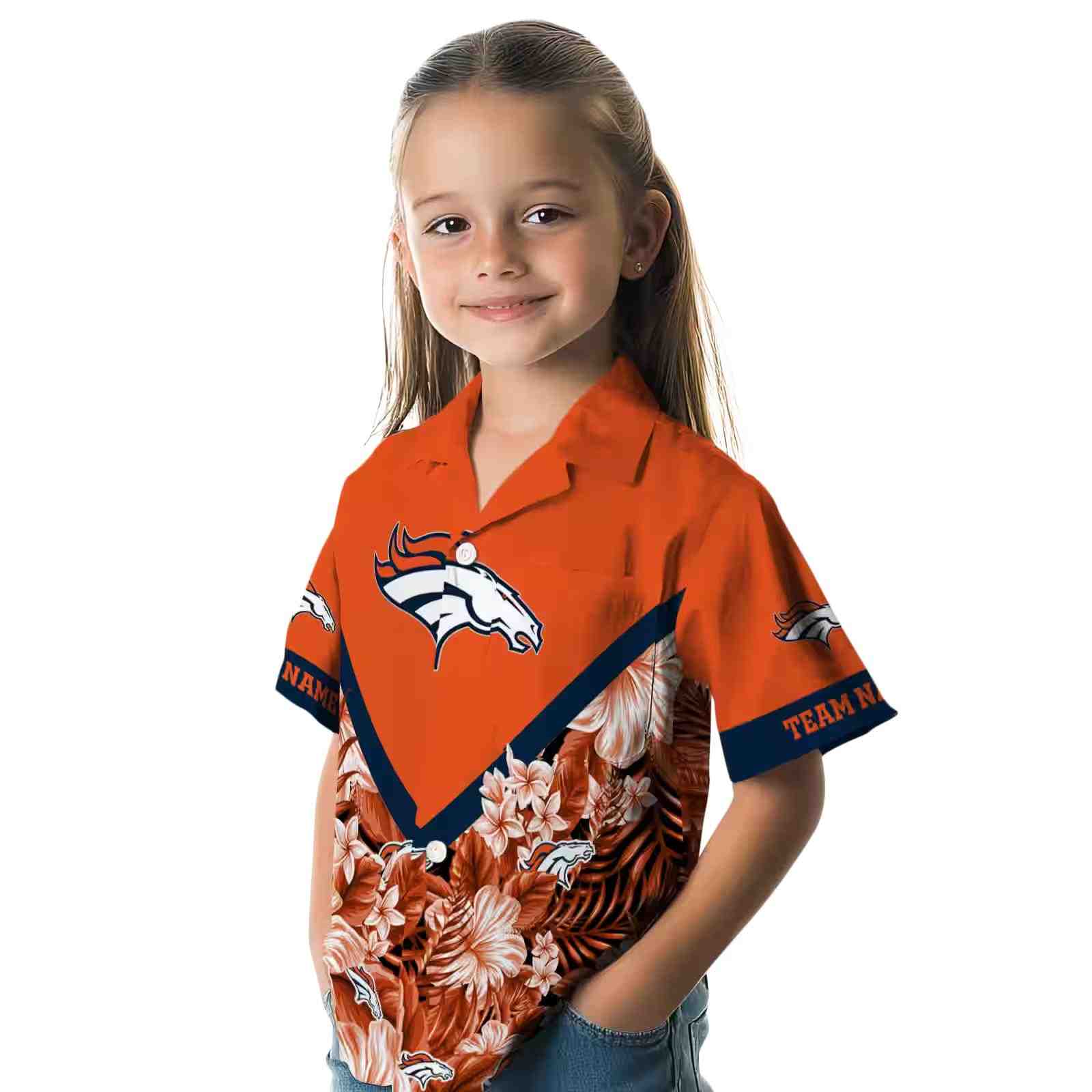 customized denver broncos floral chevron orange hawaiian shirt premium grade