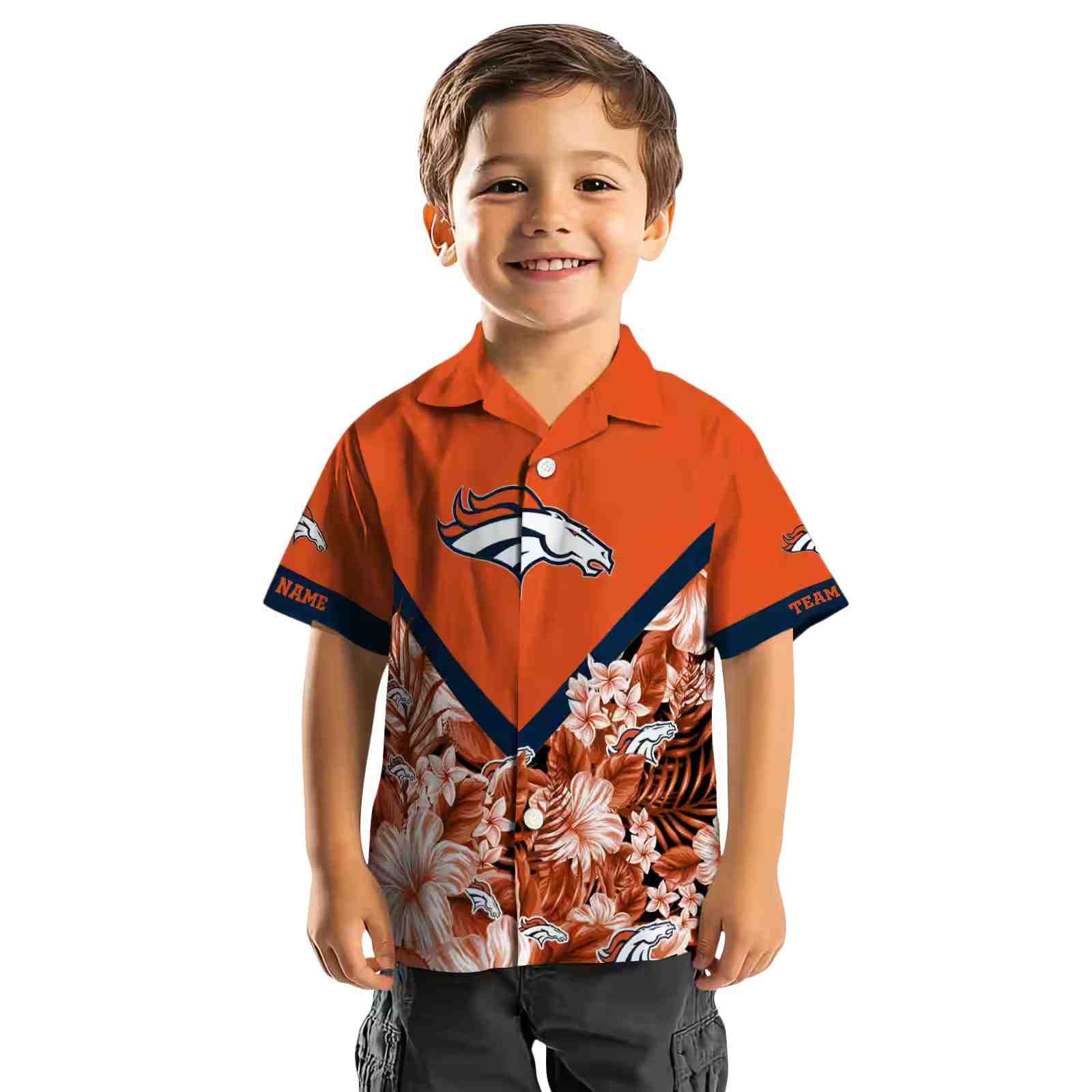 customized denver broncos floral chevron orange hawaiian shirt top rated