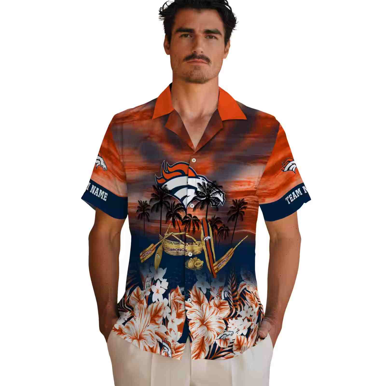 customized denver broncos tropical canoe orange hawaiian shirt fashion forward