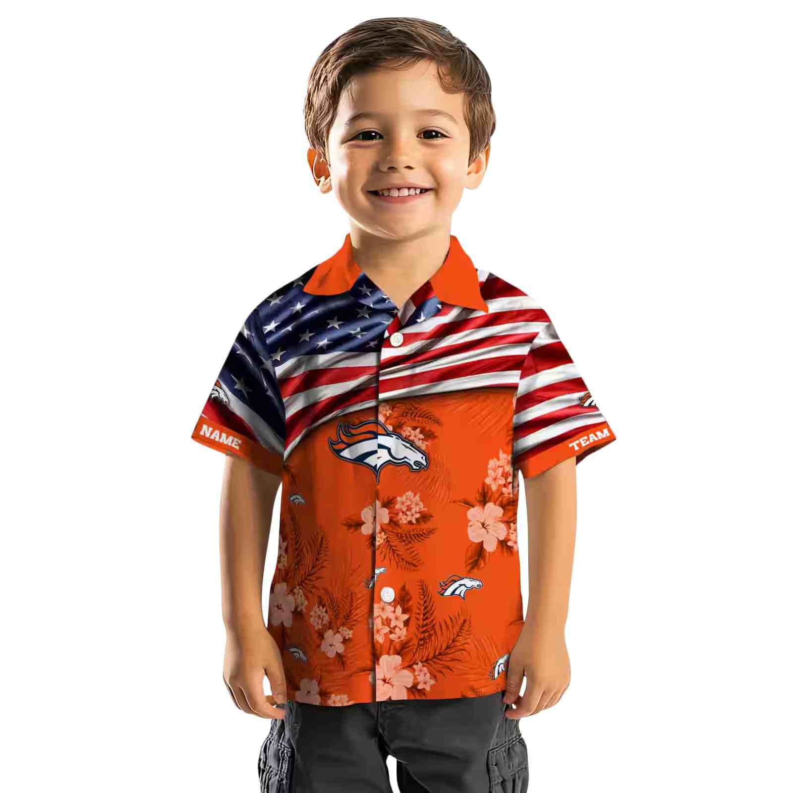 customized denver broncos us flag hibiscus orange hawaiian shirt top rated