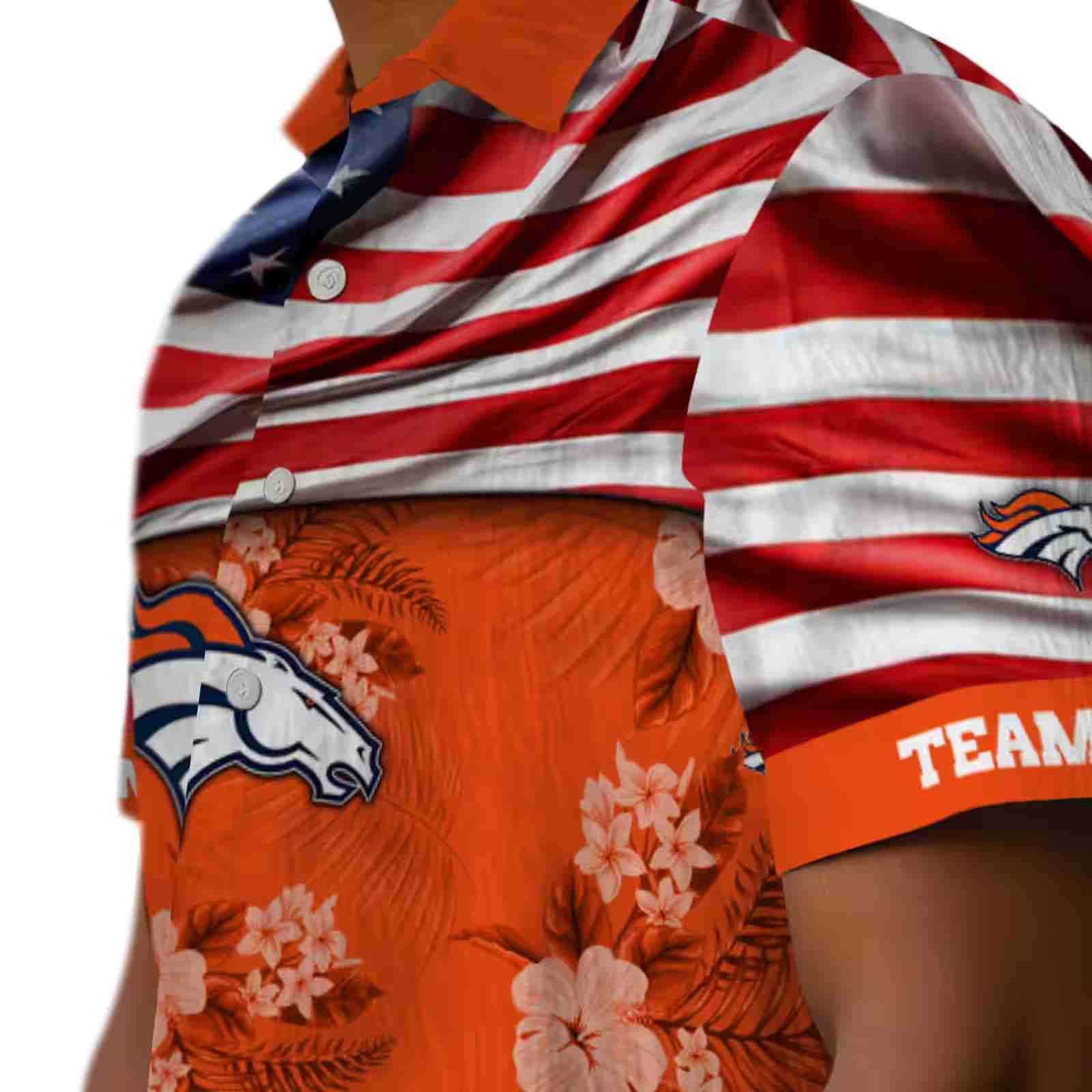 customized denver broncos us flag hibiscus orange hawaiian shirt trendy