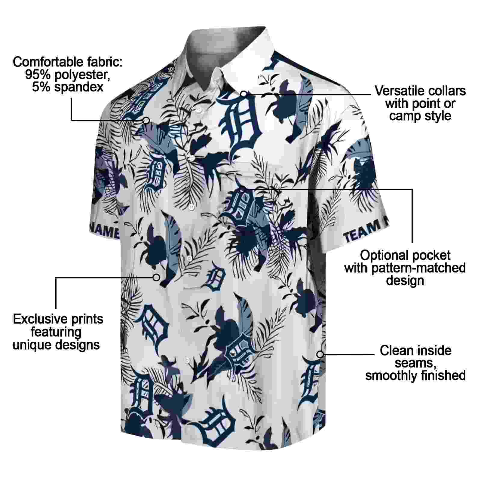 customized detroit tigers botanical theme navy white hawaiian shirt new arrival