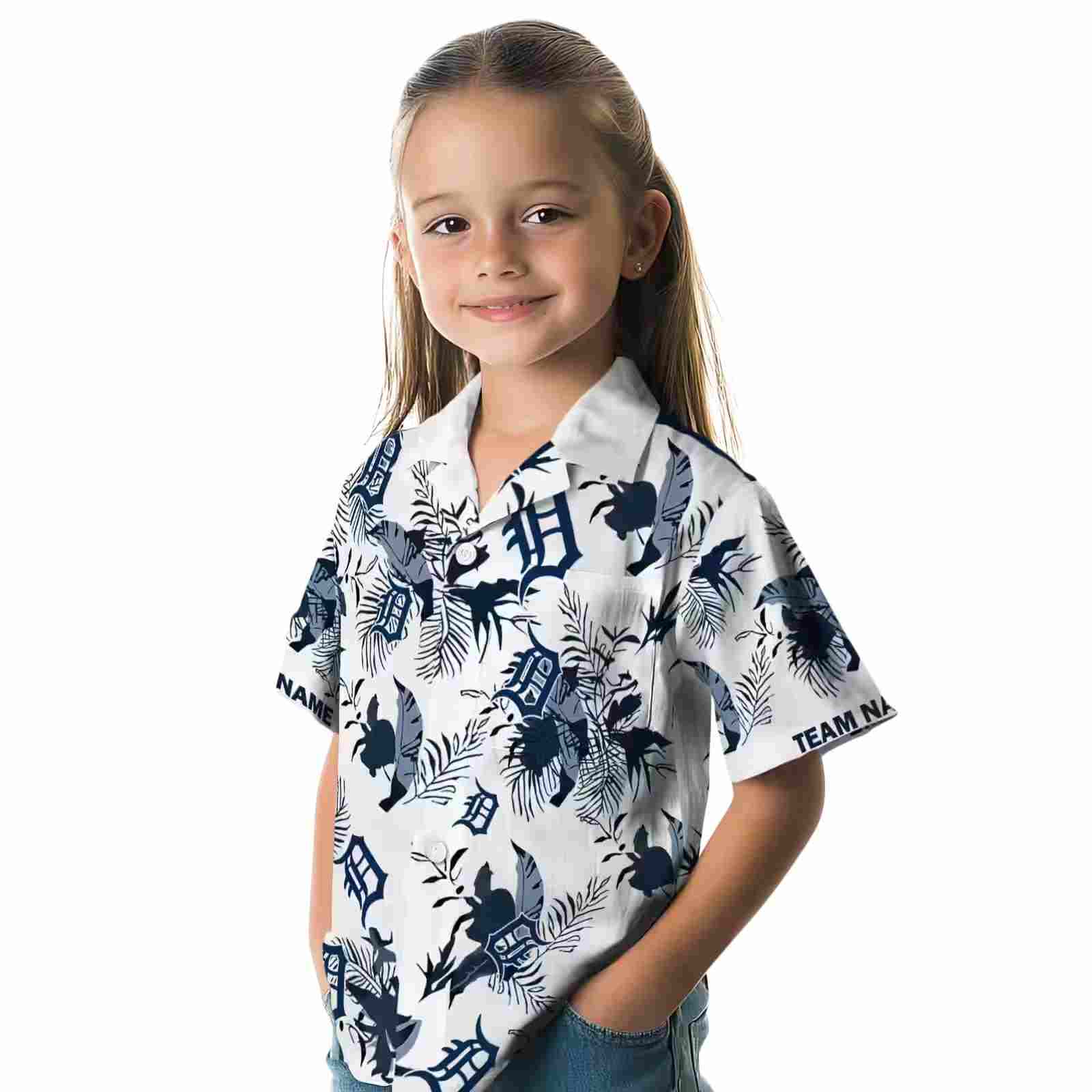 customized detroit tigers botanical theme navy white hawaiian shirt premium grade