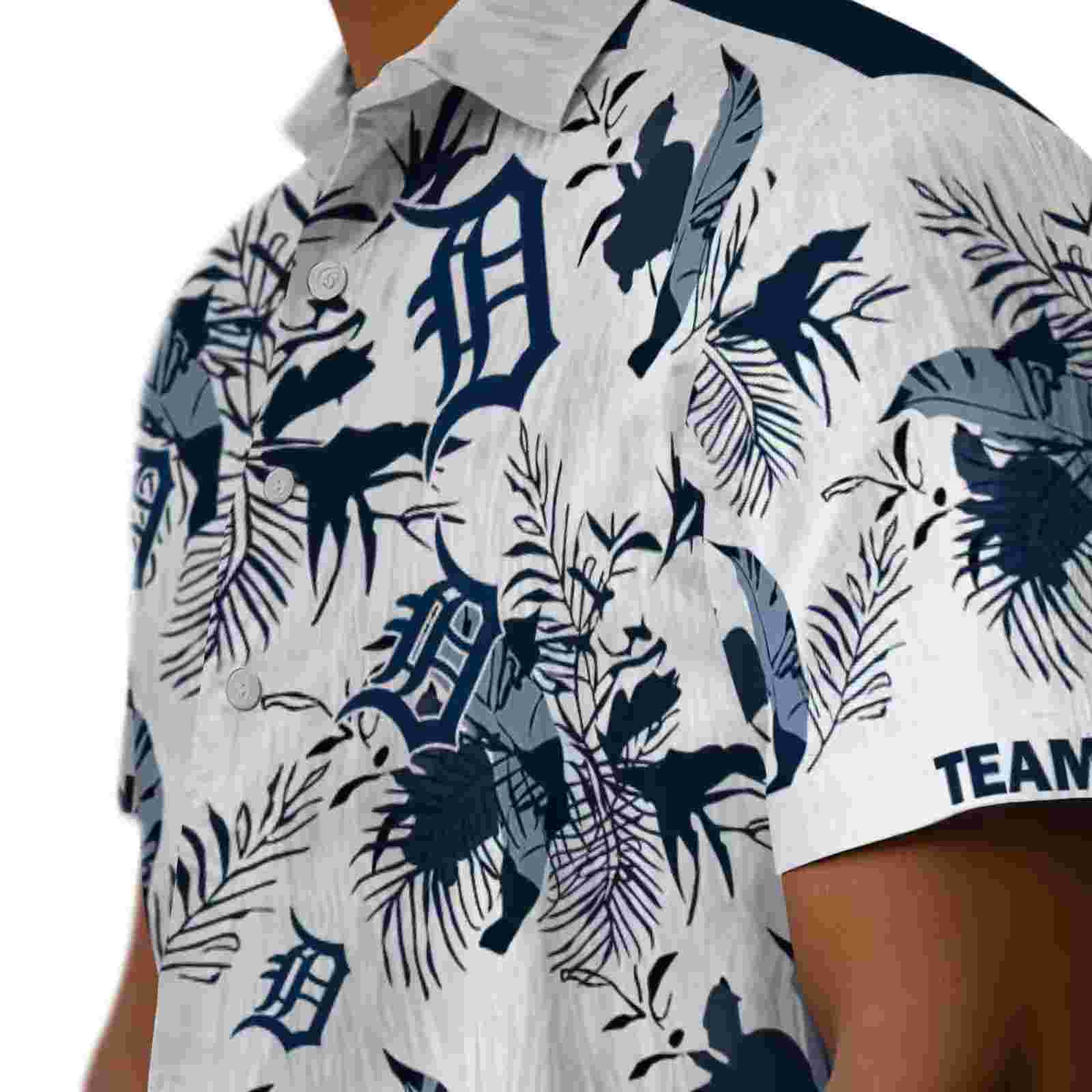 customized detroit tigers botanical theme navy white hawaiian shirt trendy