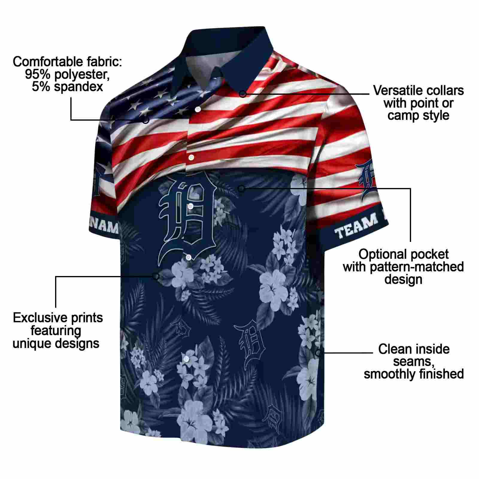 customized detroit tigers us flag hibiscus navy hawaiian shirt new arrival