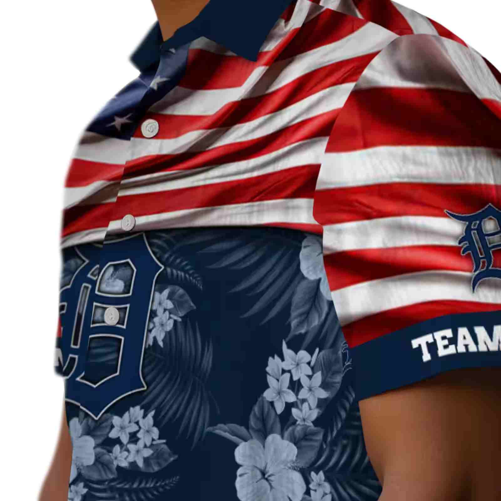 customized detroit tigers us flag hibiscus navy hawaiian shirt trendy