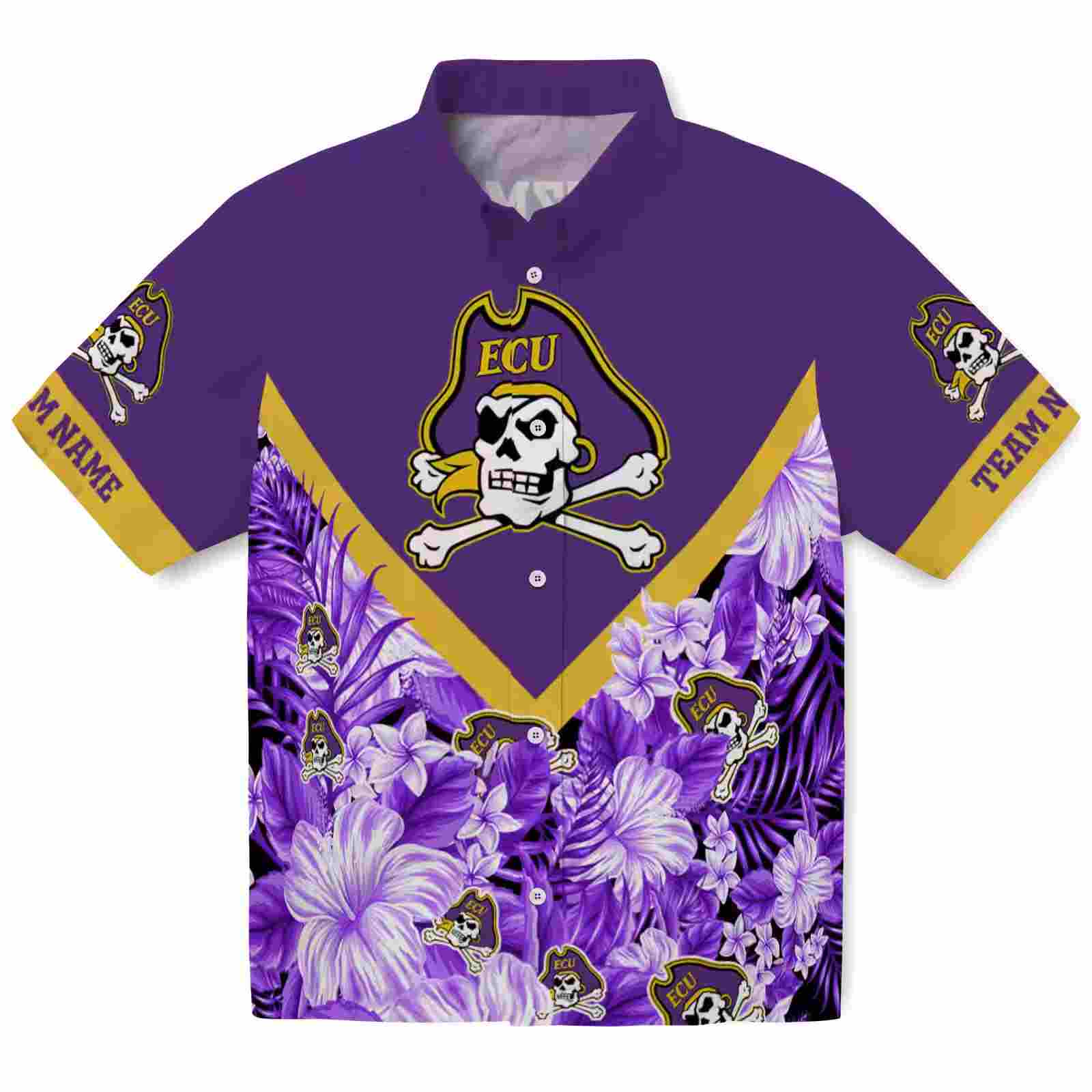 Customized East Carolina Pirates Floral Chevron Purple Hawaiian Shirt