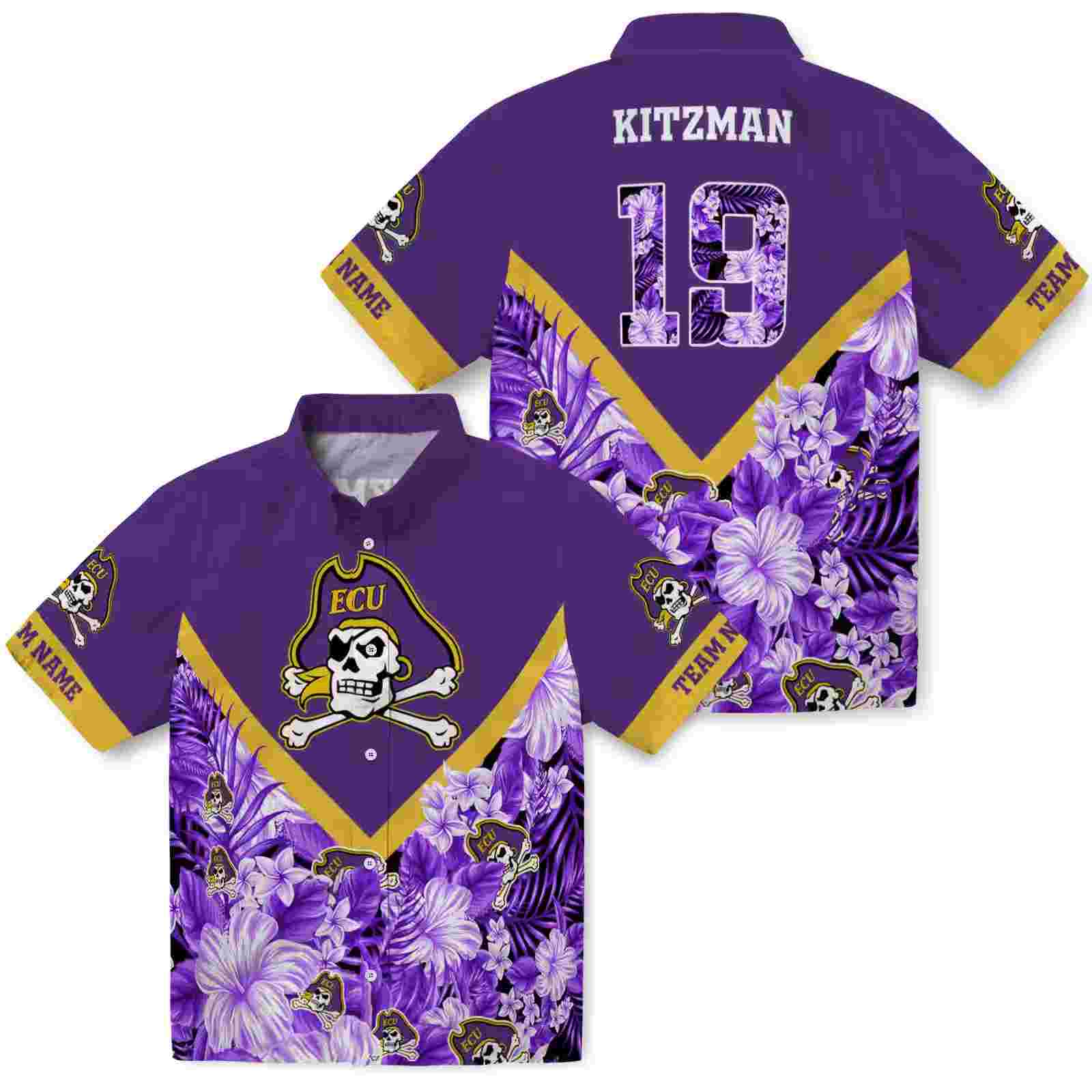 customized east carolina pirates floral chevron purple hawaiian shirt high quality