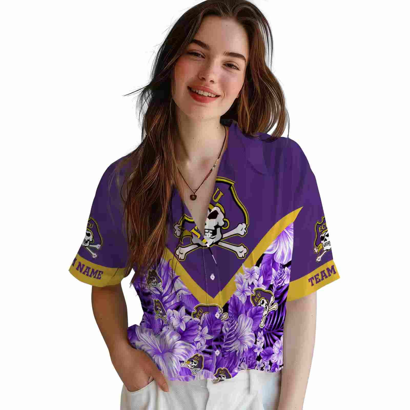 customized east carolina pirates floral chevron purple hawaiian shirt latest model