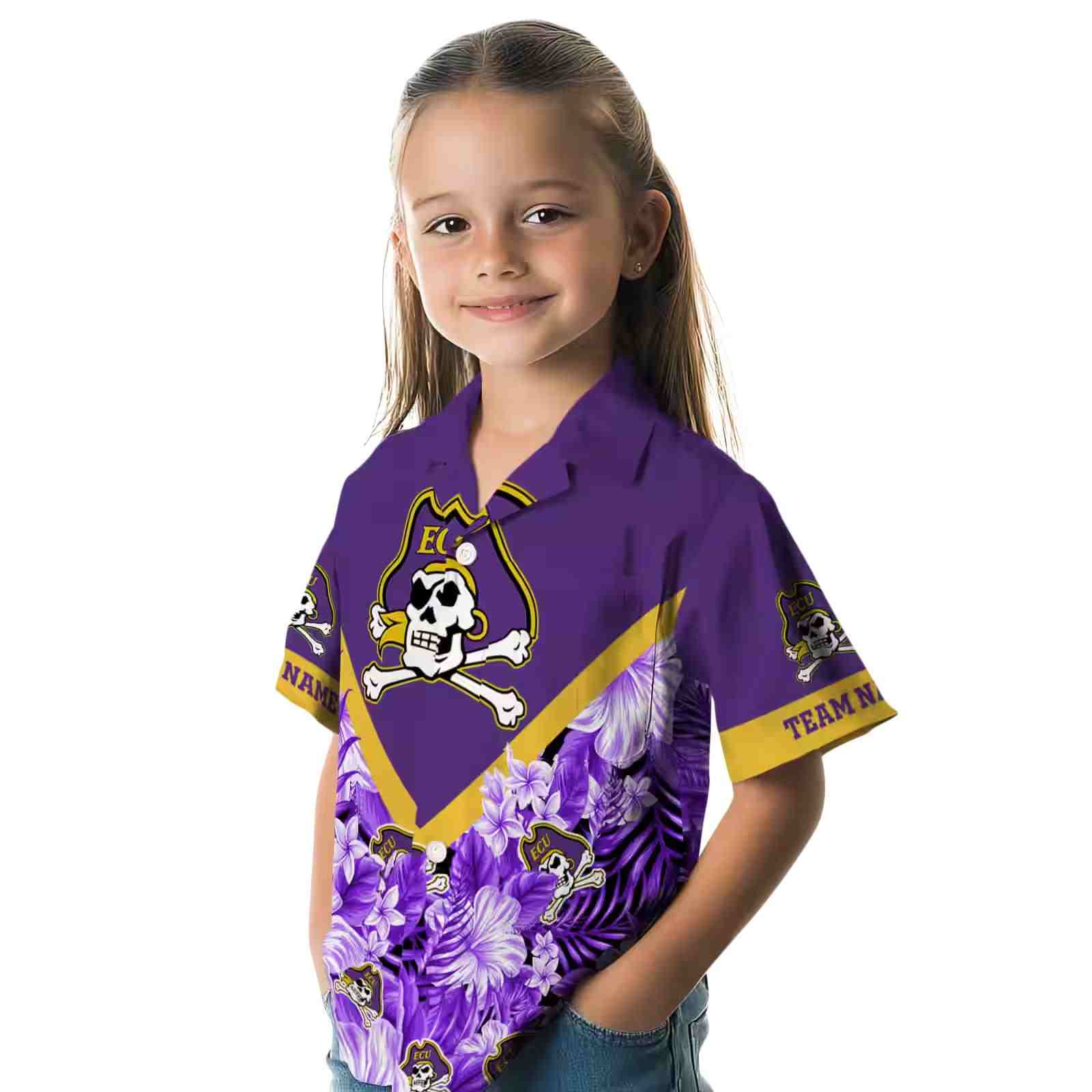 customized east carolina pirates floral chevron purple hawaiian shirt premium grade