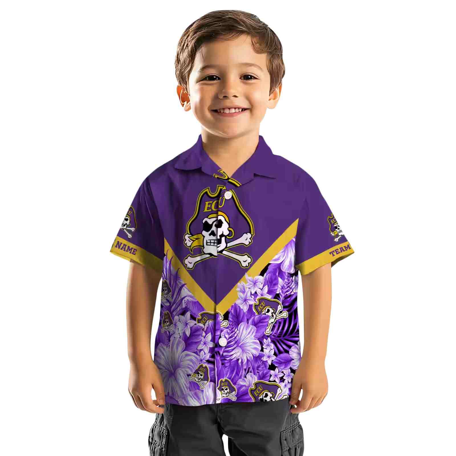 customized east carolina pirates floral chevron purple hawaiian shirt top rated