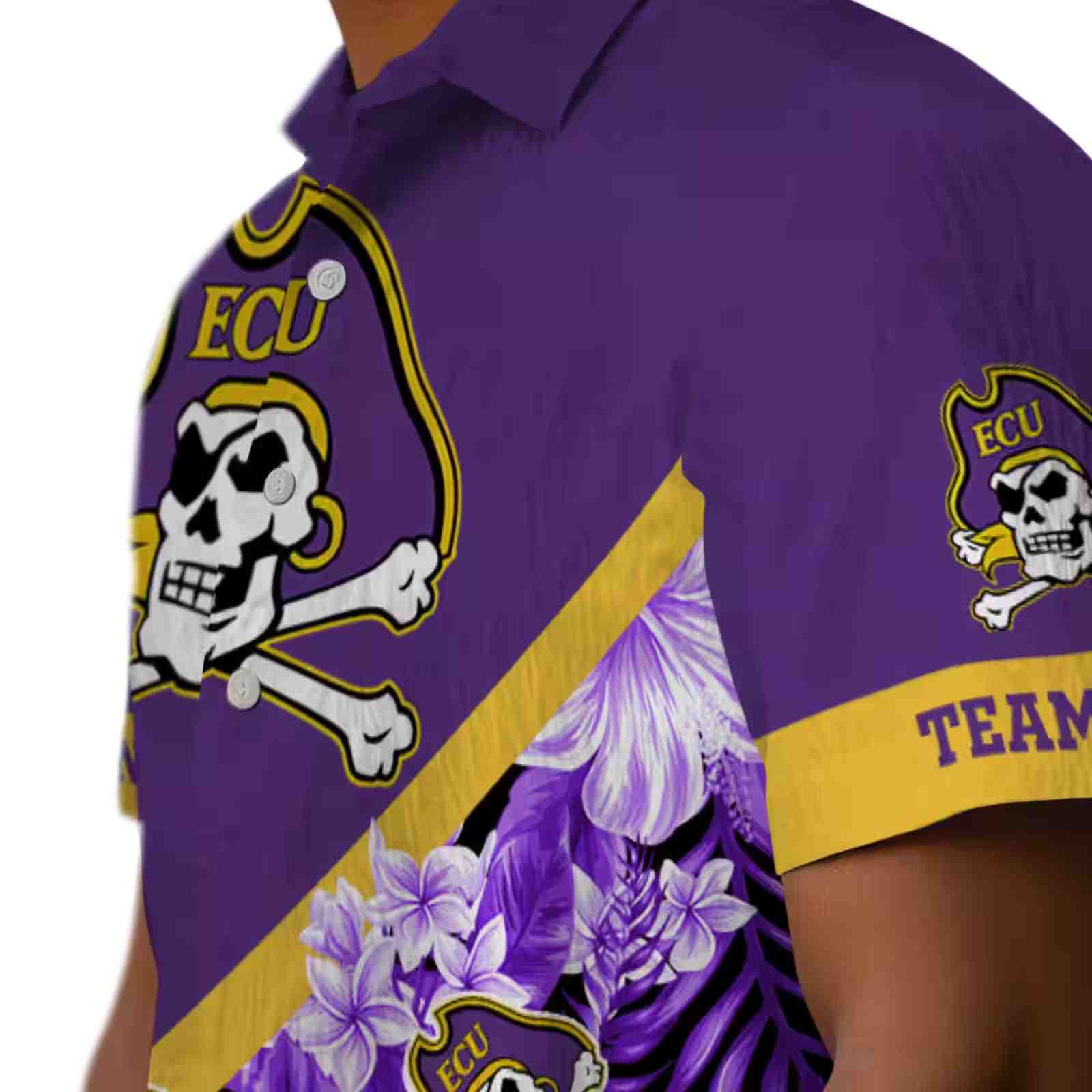 customized east carolina pirates floral chevron purple hawaiian shirt trendy