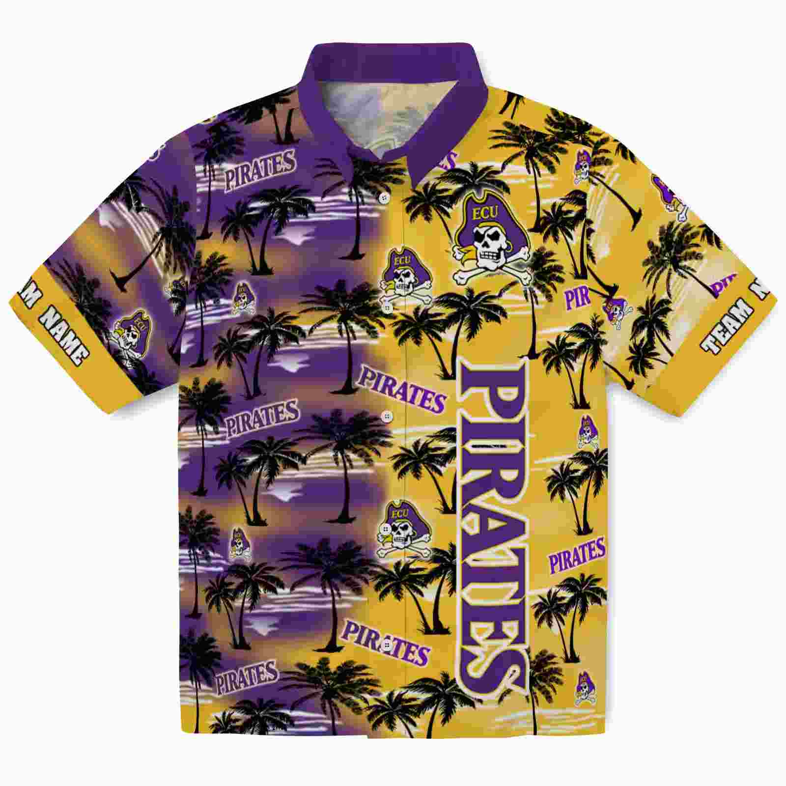 Customized East Carolina Pirates Palm Silhouettes Purple Hawaiian Shirt