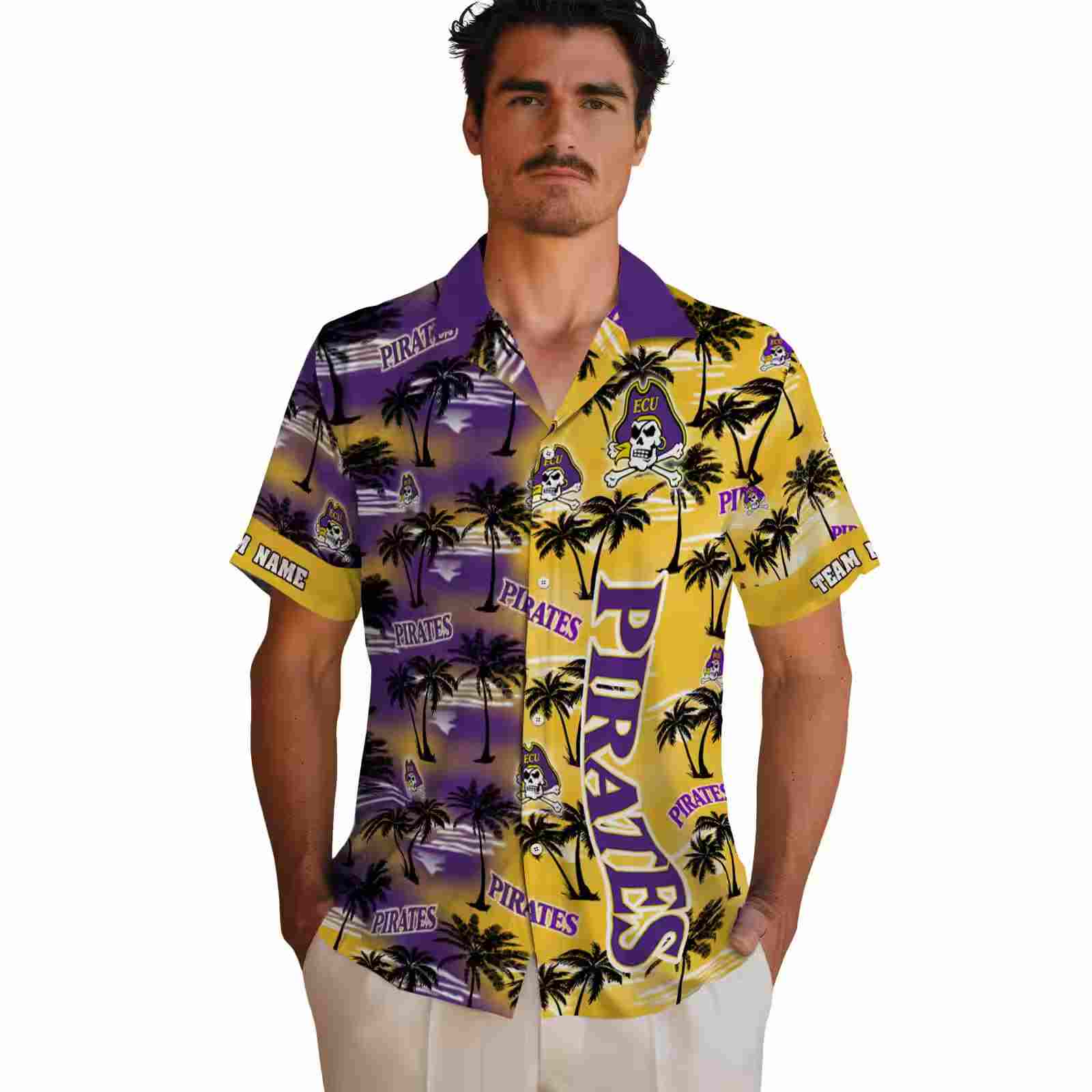 customized east carolina pirates palm silhouettes purple hawaiian shirt fashion forward