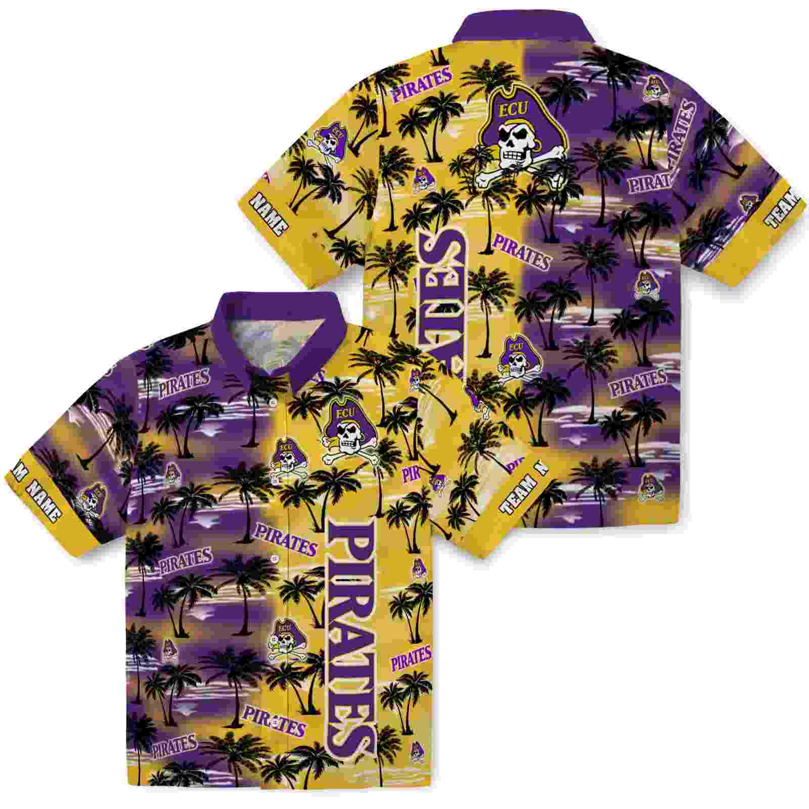 customized east carolina pirates palm silhouettes purple hawaiian shirt high quality