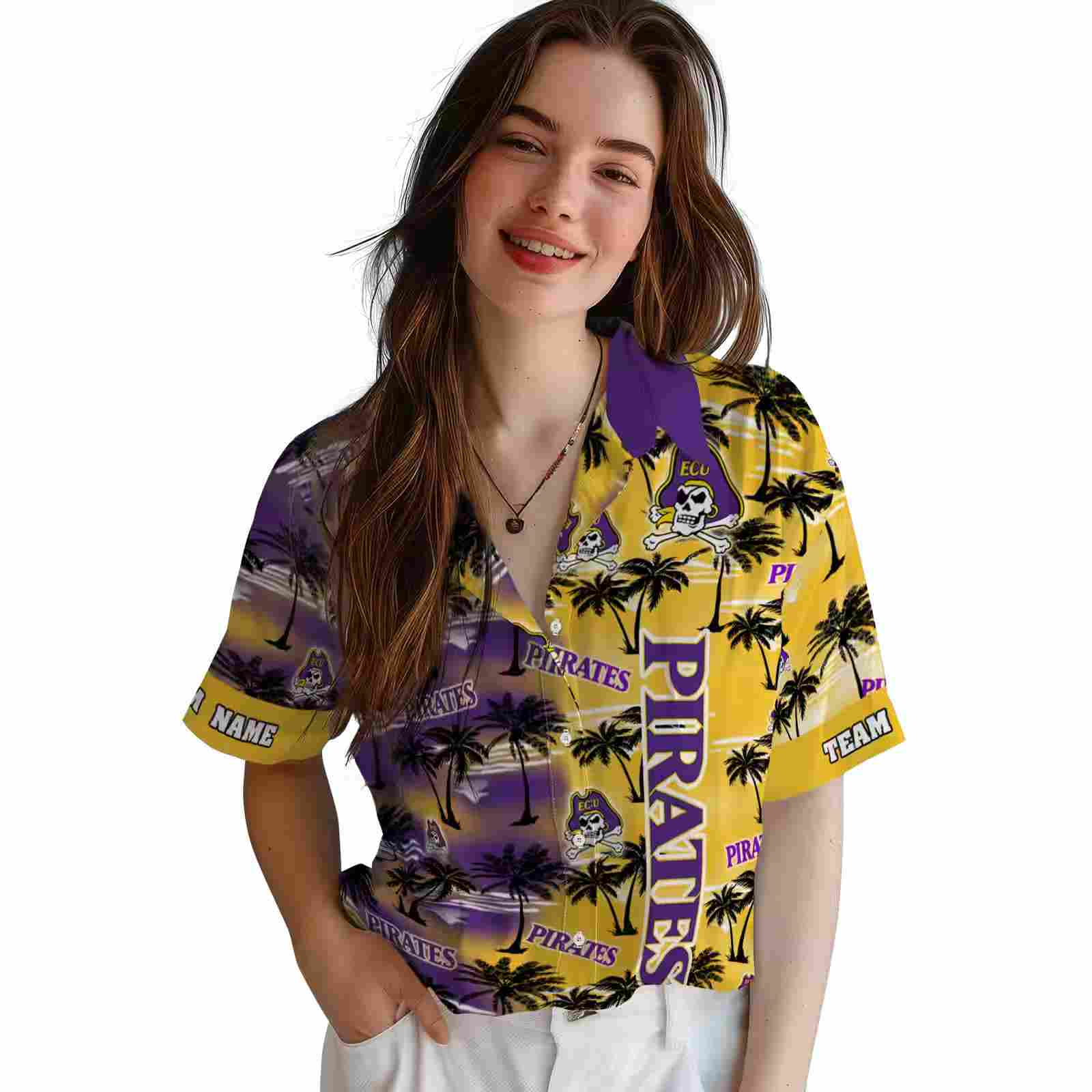 customized east carolina pirates palm silhouettes purple hawaiian shirt latest model