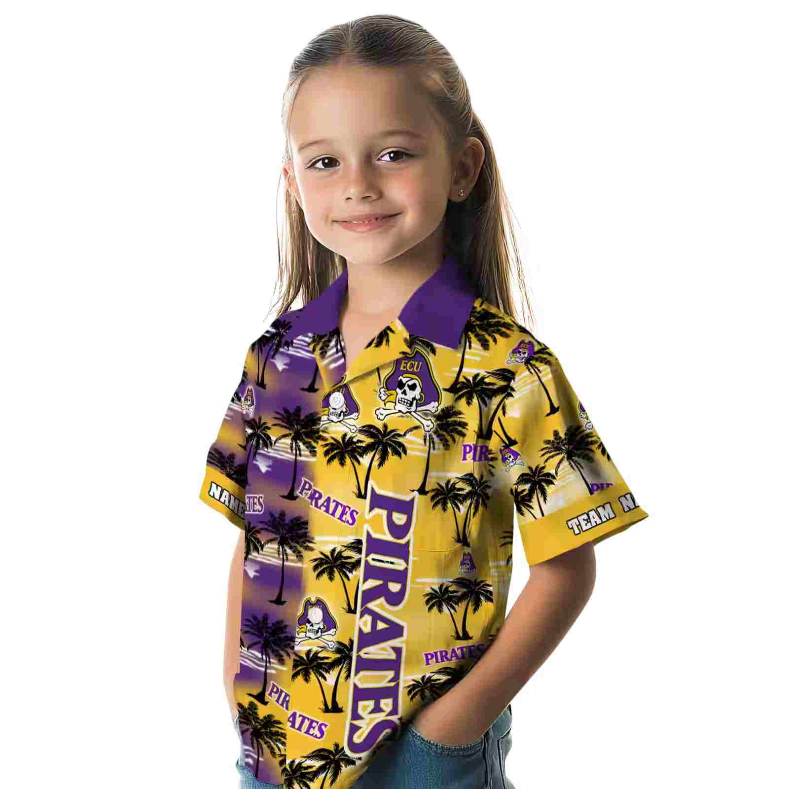 customized east carolina pirates palm silhouettes purple hawaiian shirt premium grade