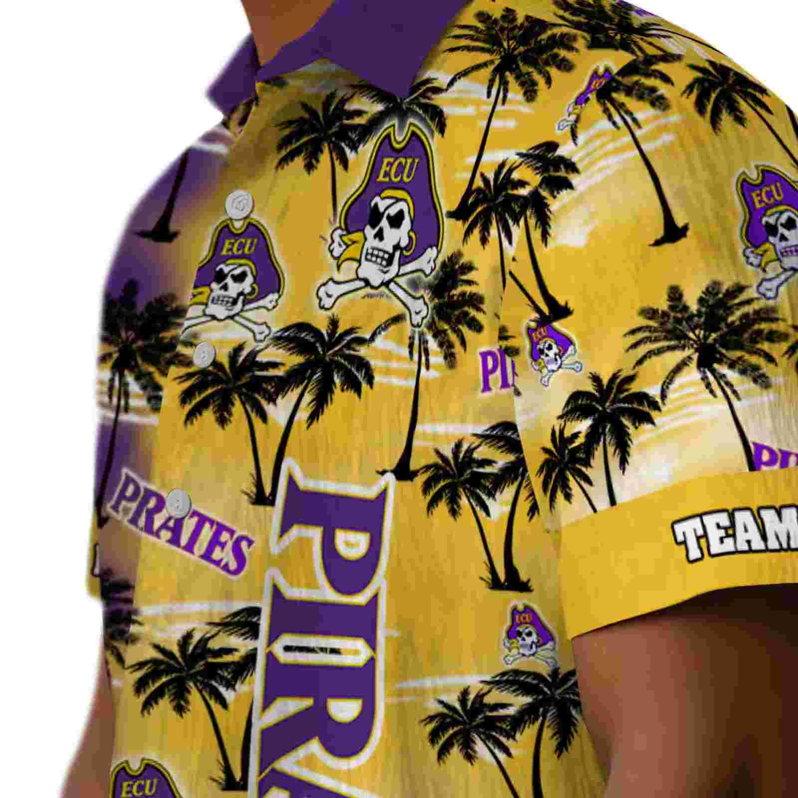 customized east carolina pirates palm silhouettes purple hawaiian shirt trendy