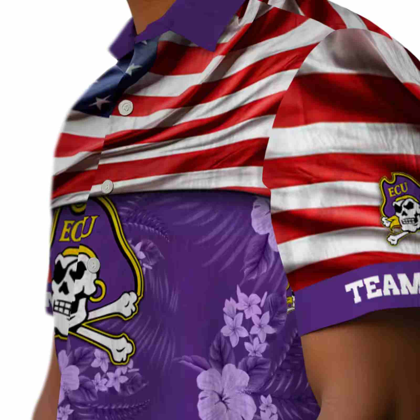 customized east carolina pirates us flag hibiscus purple hawaiian shirt trendy