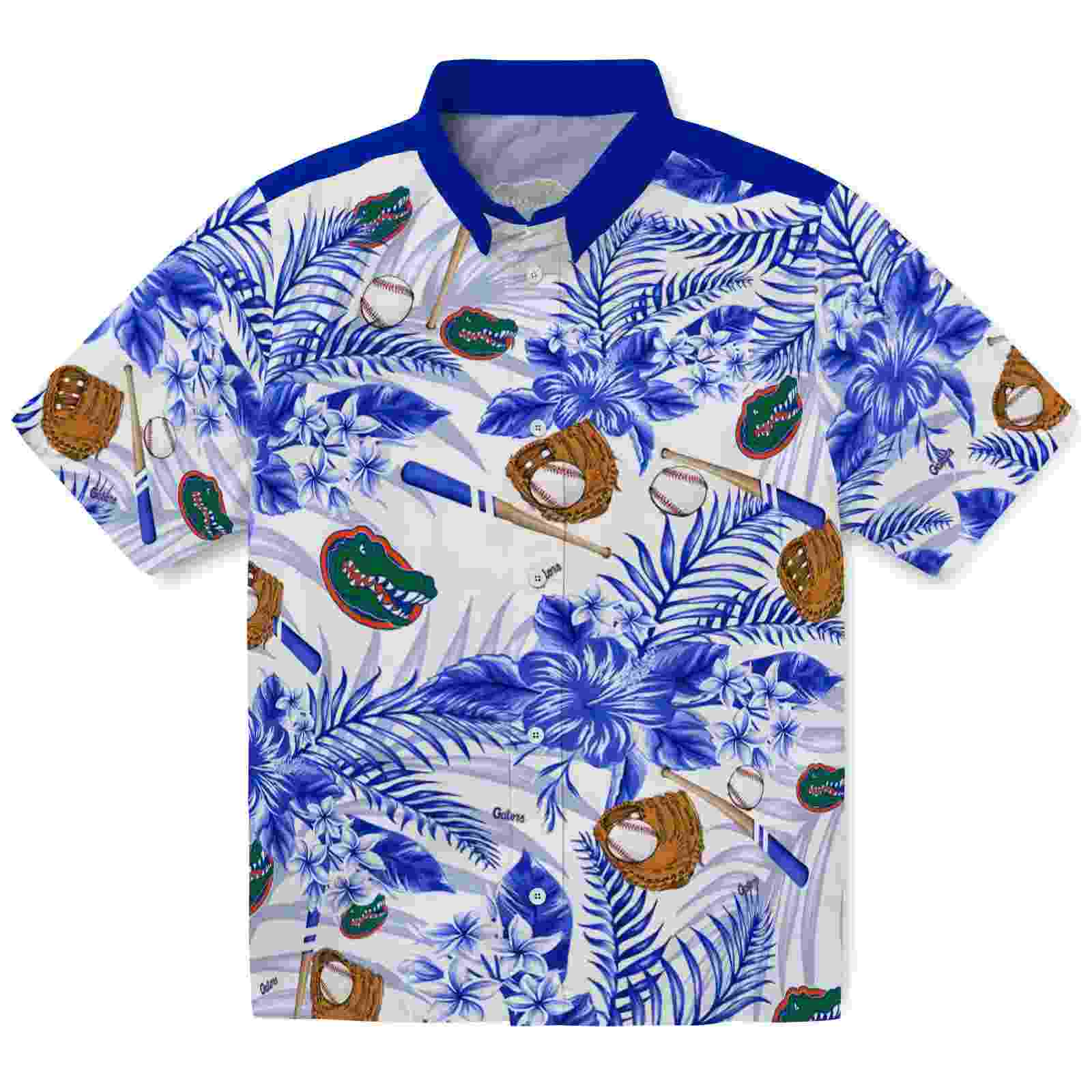 Customized Florida Gators Floral Baseball Blue White Hawaiian Shirt