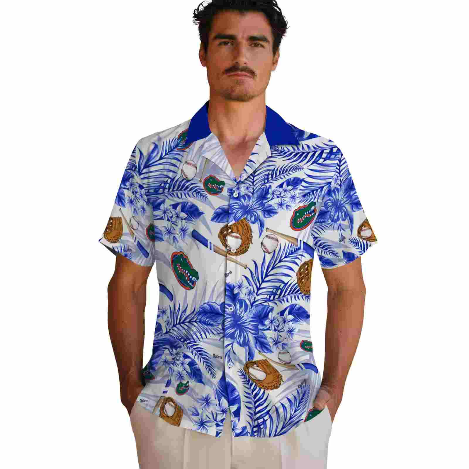 customized florida gators floral baseball blue white hawaiian shirt fashion forward