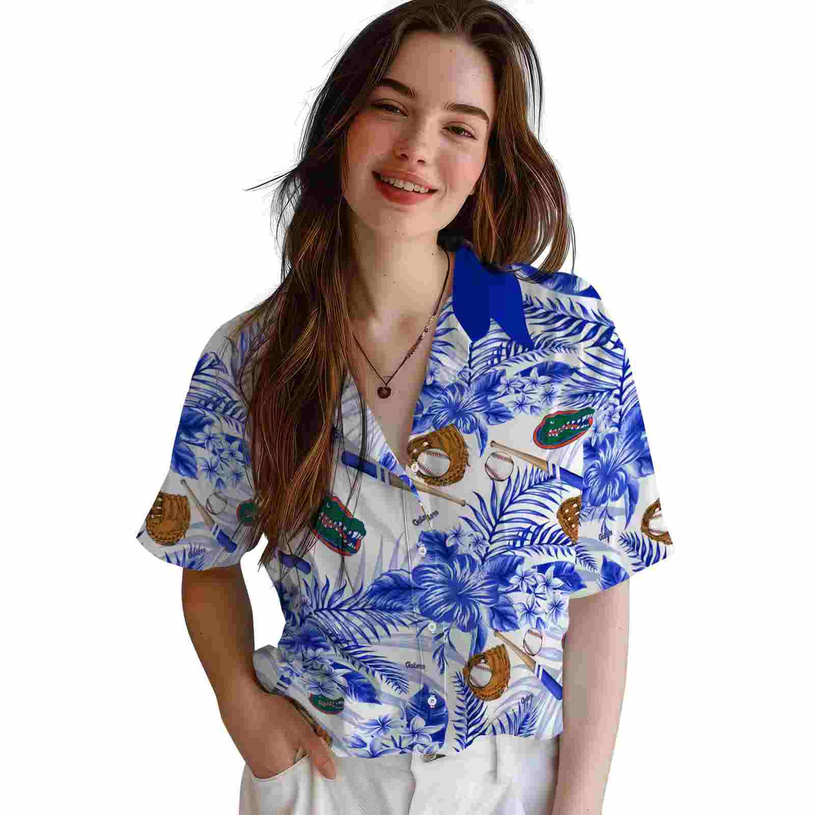 customized florida gators floral baseball blue white hawaiian shirt latest model